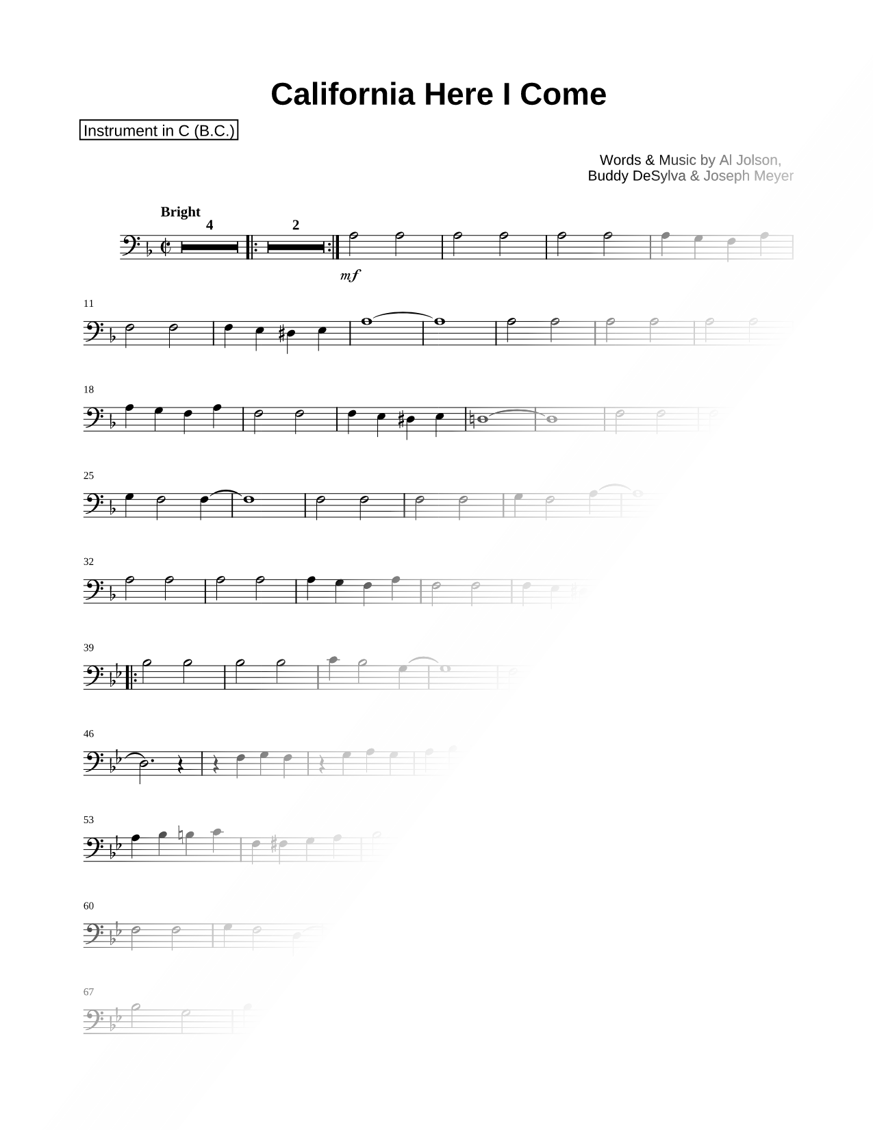 California, Here I Come - Bass Clef Instrument