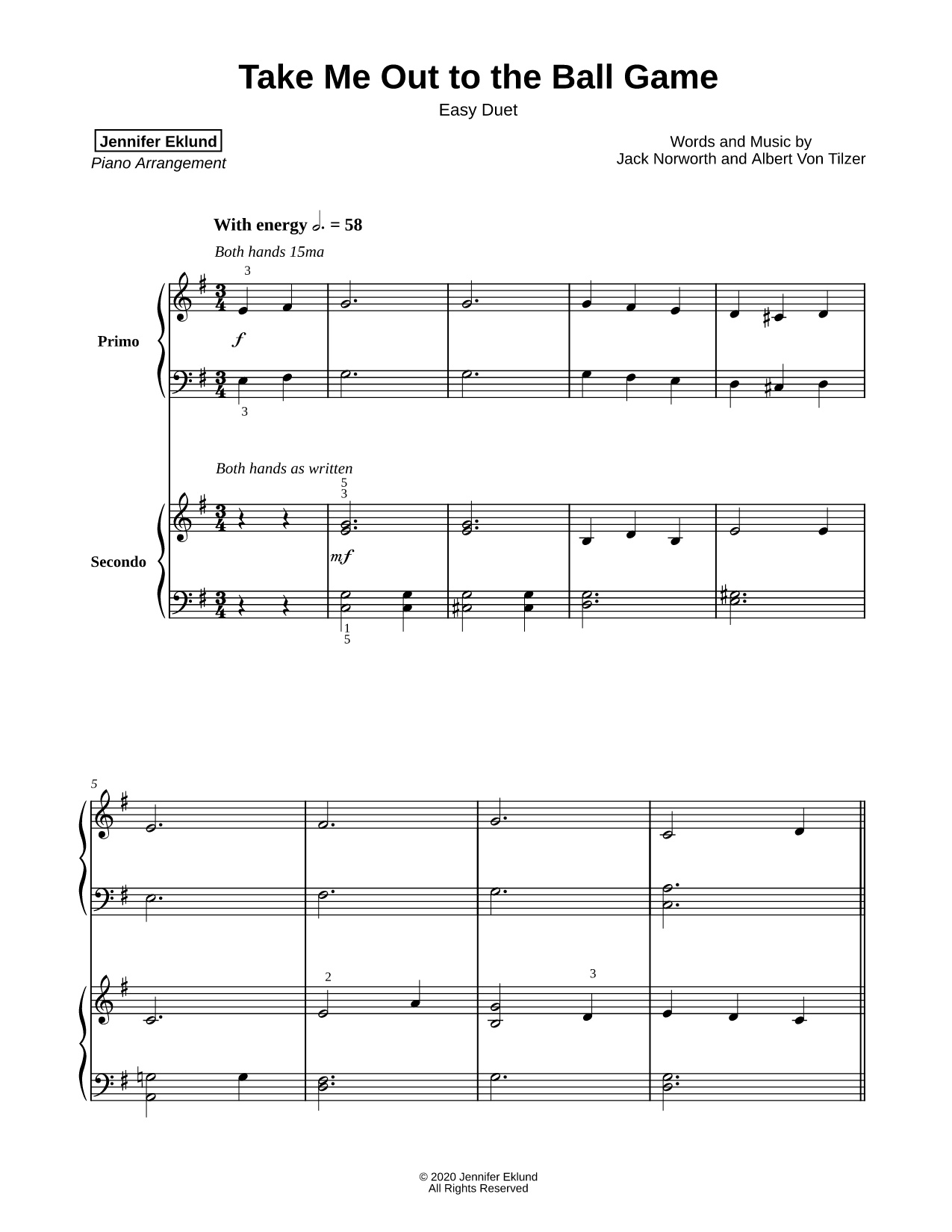 Take Me Out to the Ball Game [easy duet]