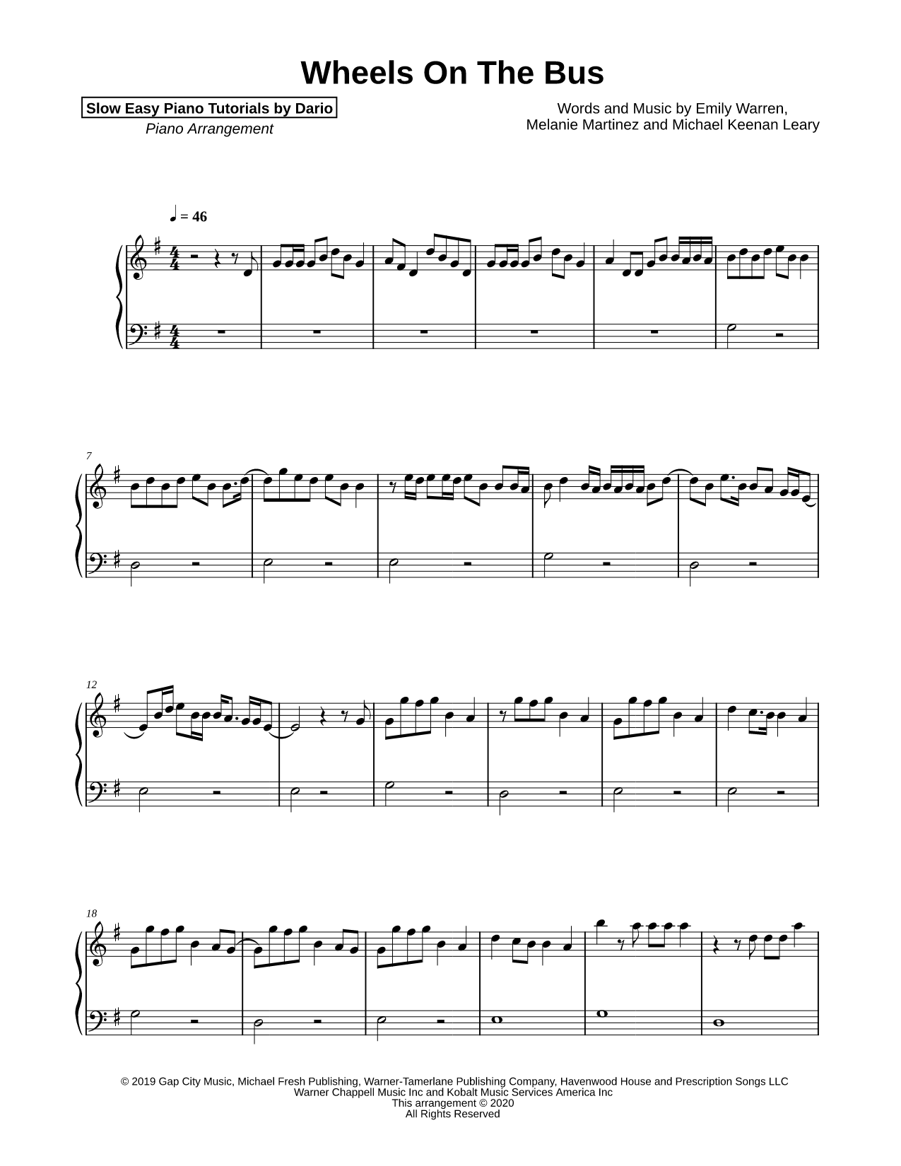 Wheels on the Bus [Slow Easy Piano Tutorial]