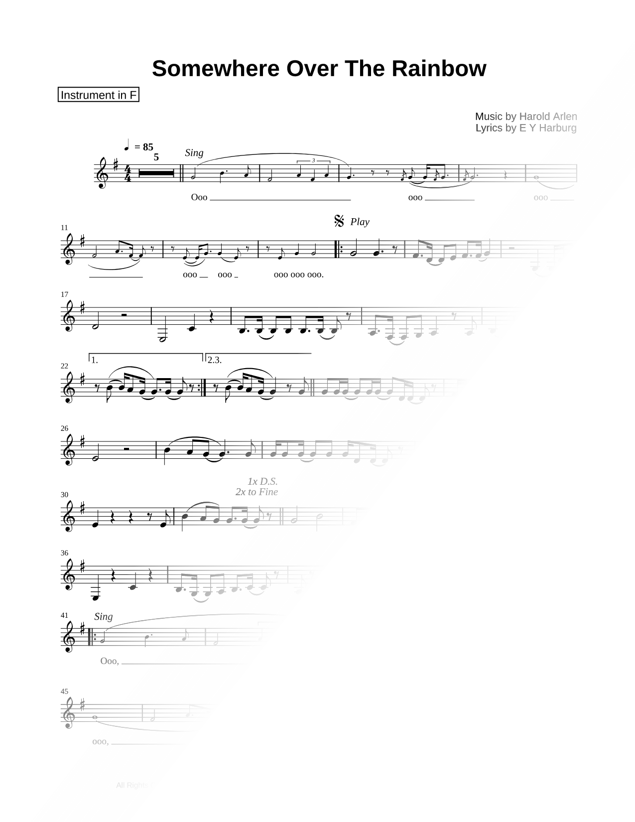 Over the Rainbow - F Instrument