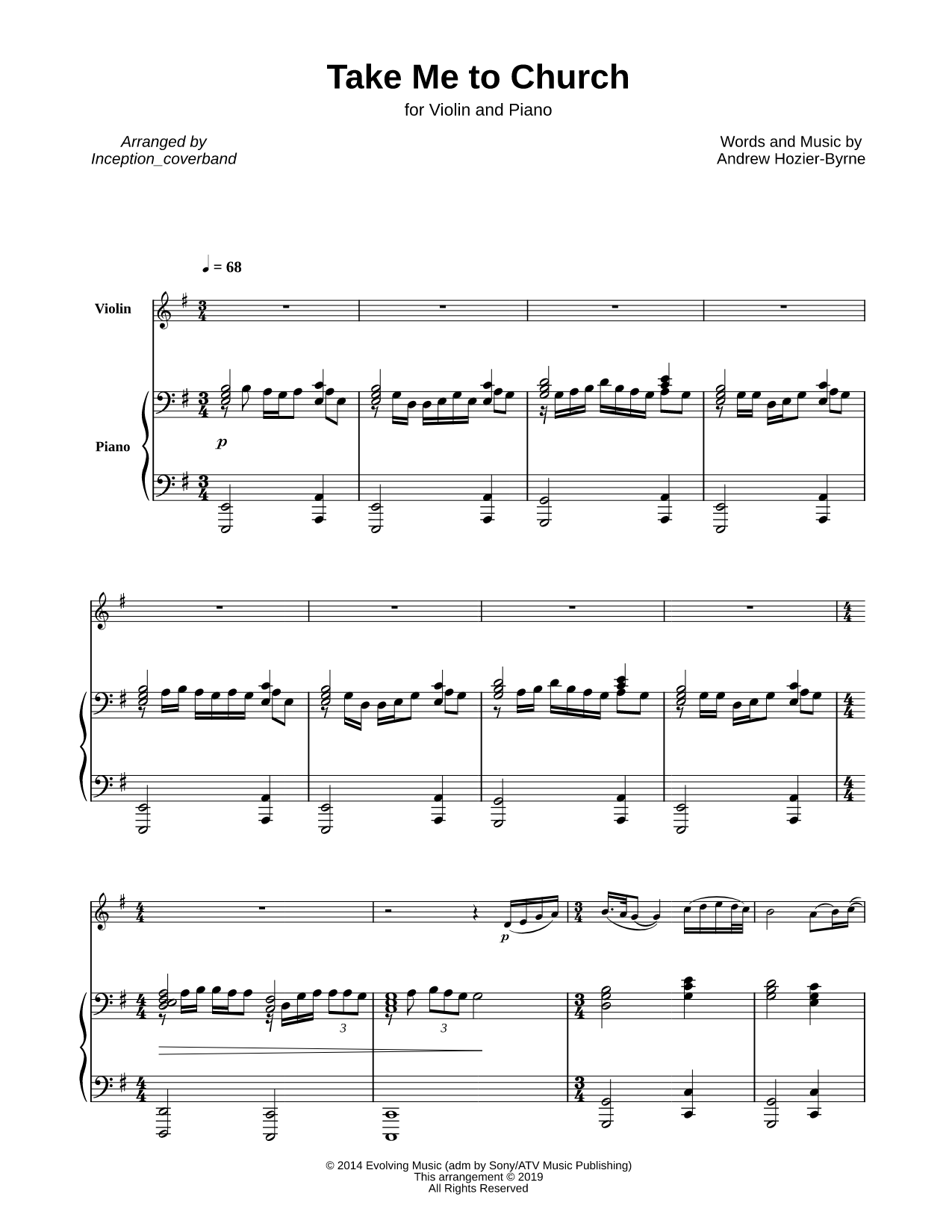 Take Me to Church - Violin & Piano