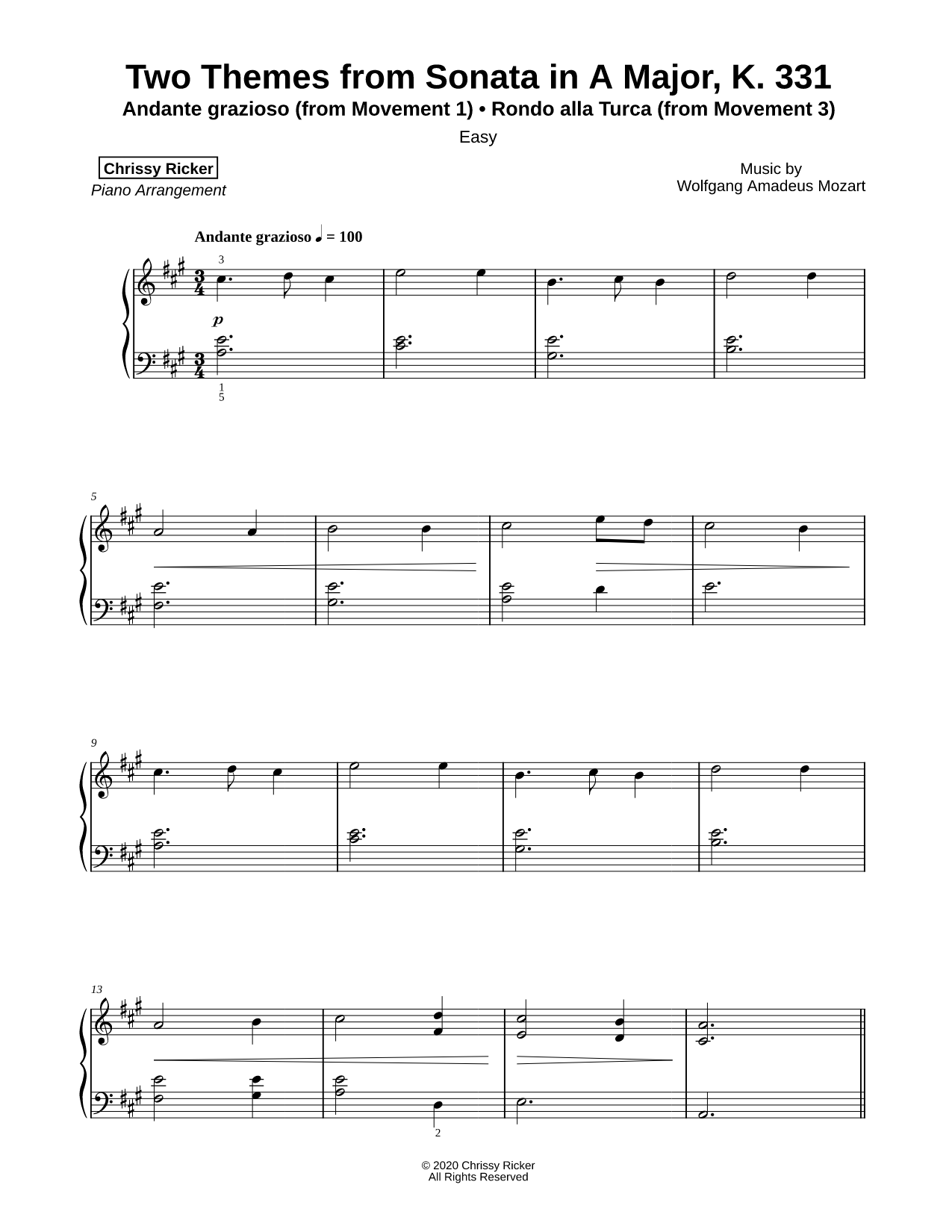 Two Themes from Sonata in A Major [easy]
