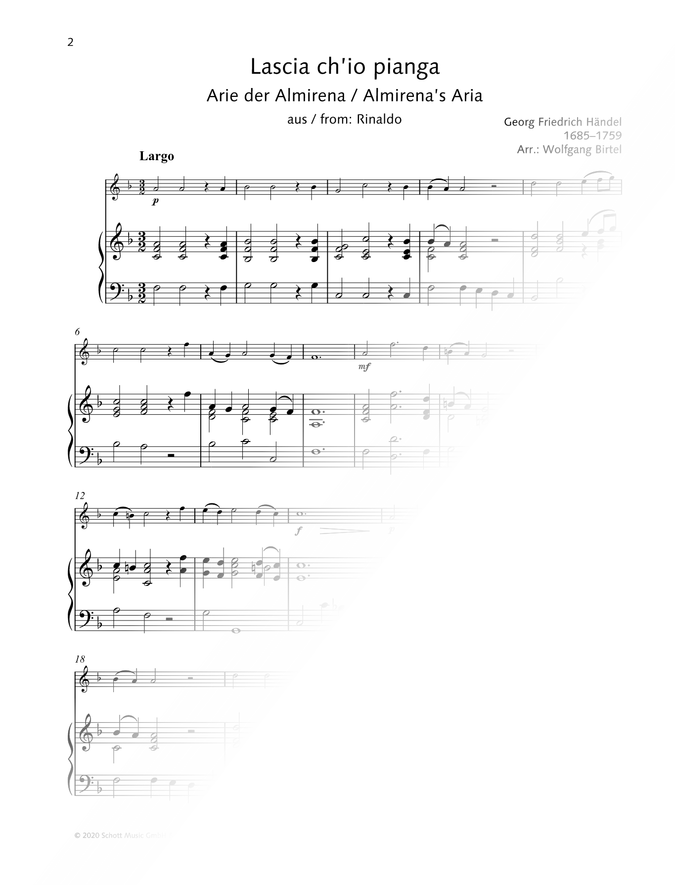 Rinaldo, HWV 7: Act II - "Lascia Ch'io Pianga" - Violin & Piano