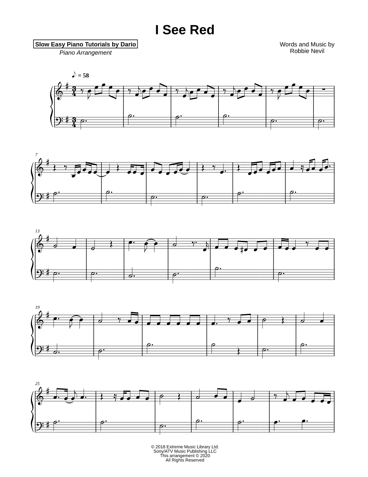 I See Red [Slow Easy Piano Tutorial]