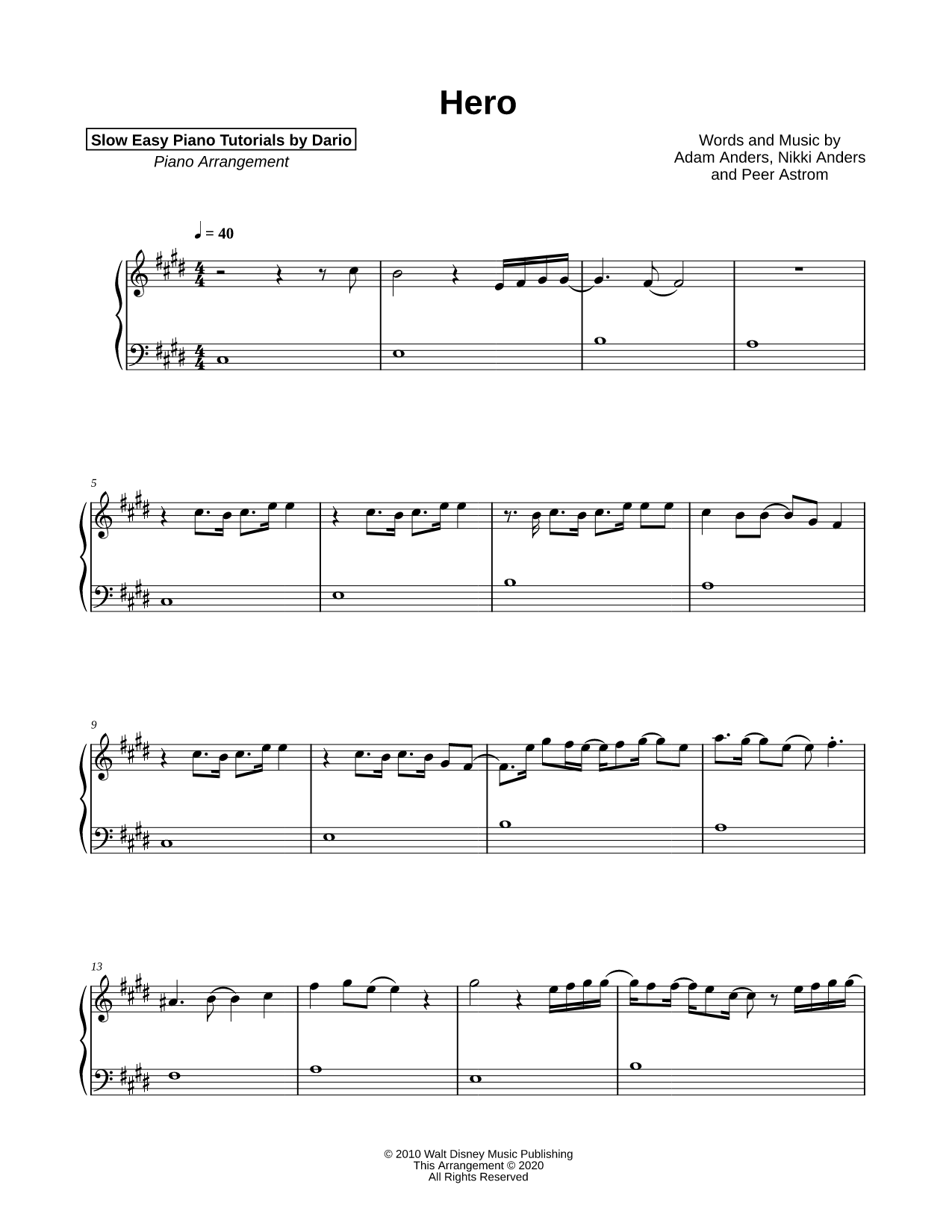 Hero [Slow Easy Piano Tutorial]