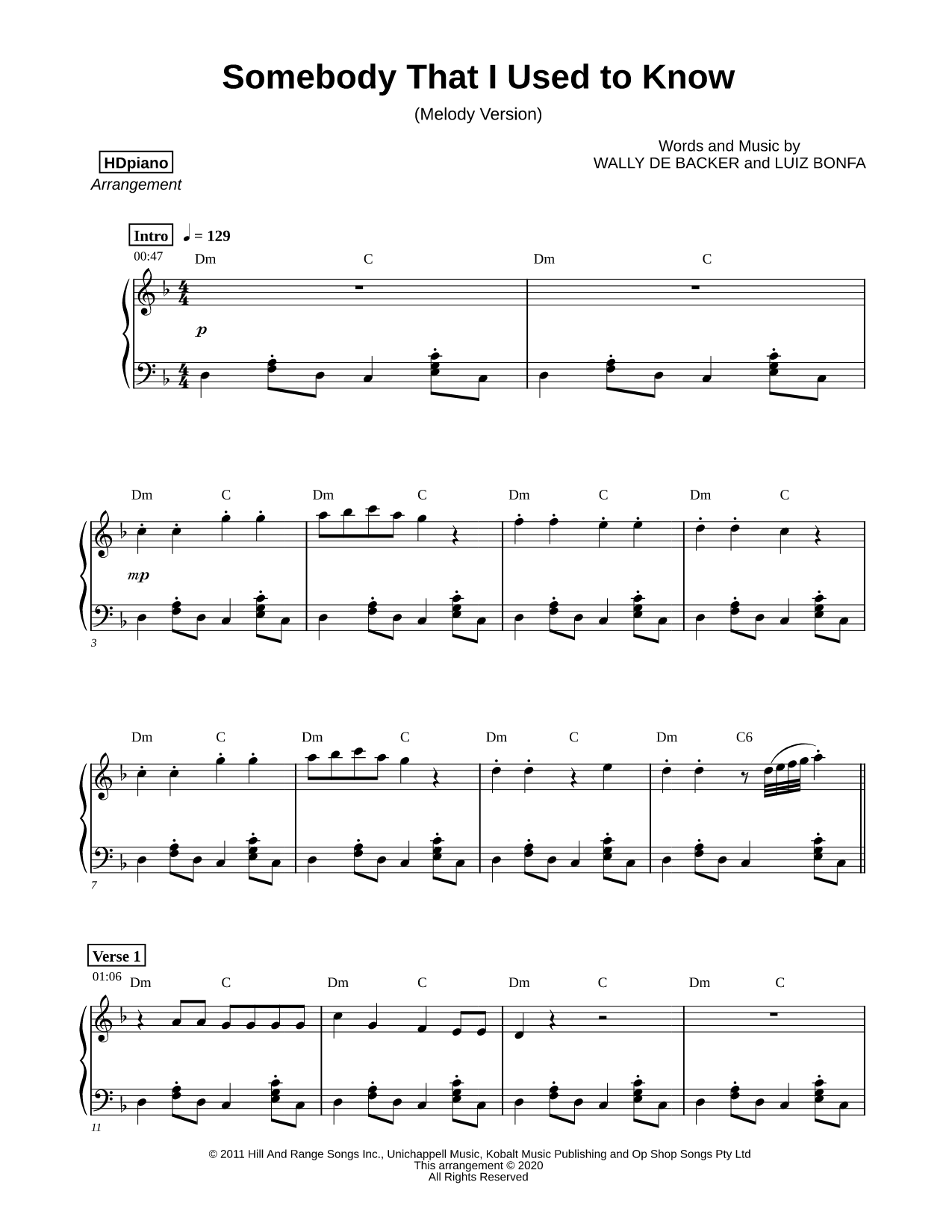 Somebody That I Used To Know [melody version]