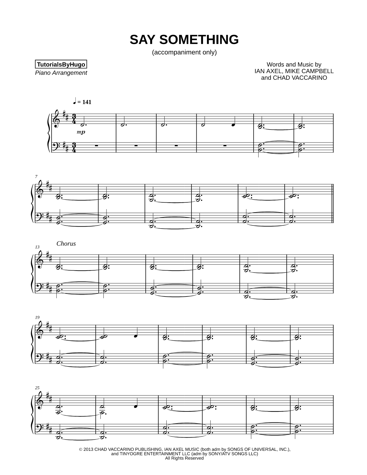 Say Something [accompaniment only] Sheet Music — Piano Solo