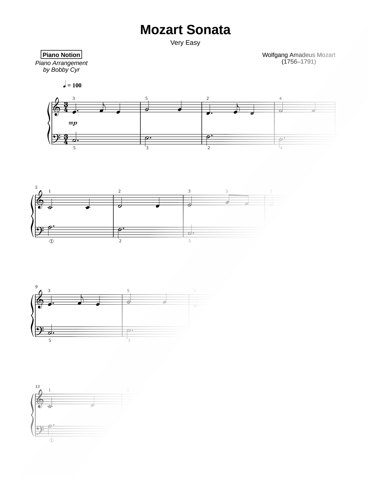 Piano Sonata No. 11 in A Major, K. 331: I. Andante Grazioso [very easy]
