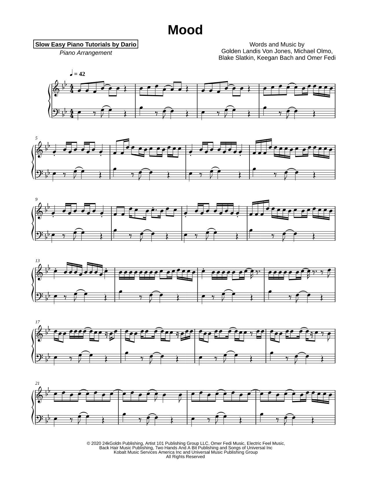 Mood [Slow Easy Piano Tutorial]