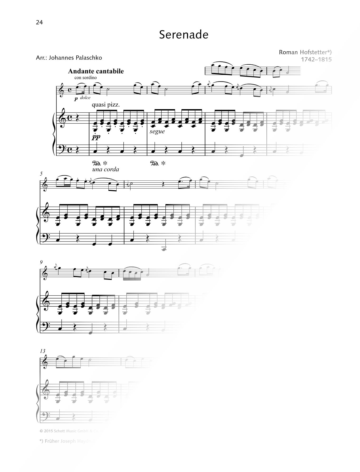 String Quartet in F Major, Op. 3, No. 5 - Violin & Piano