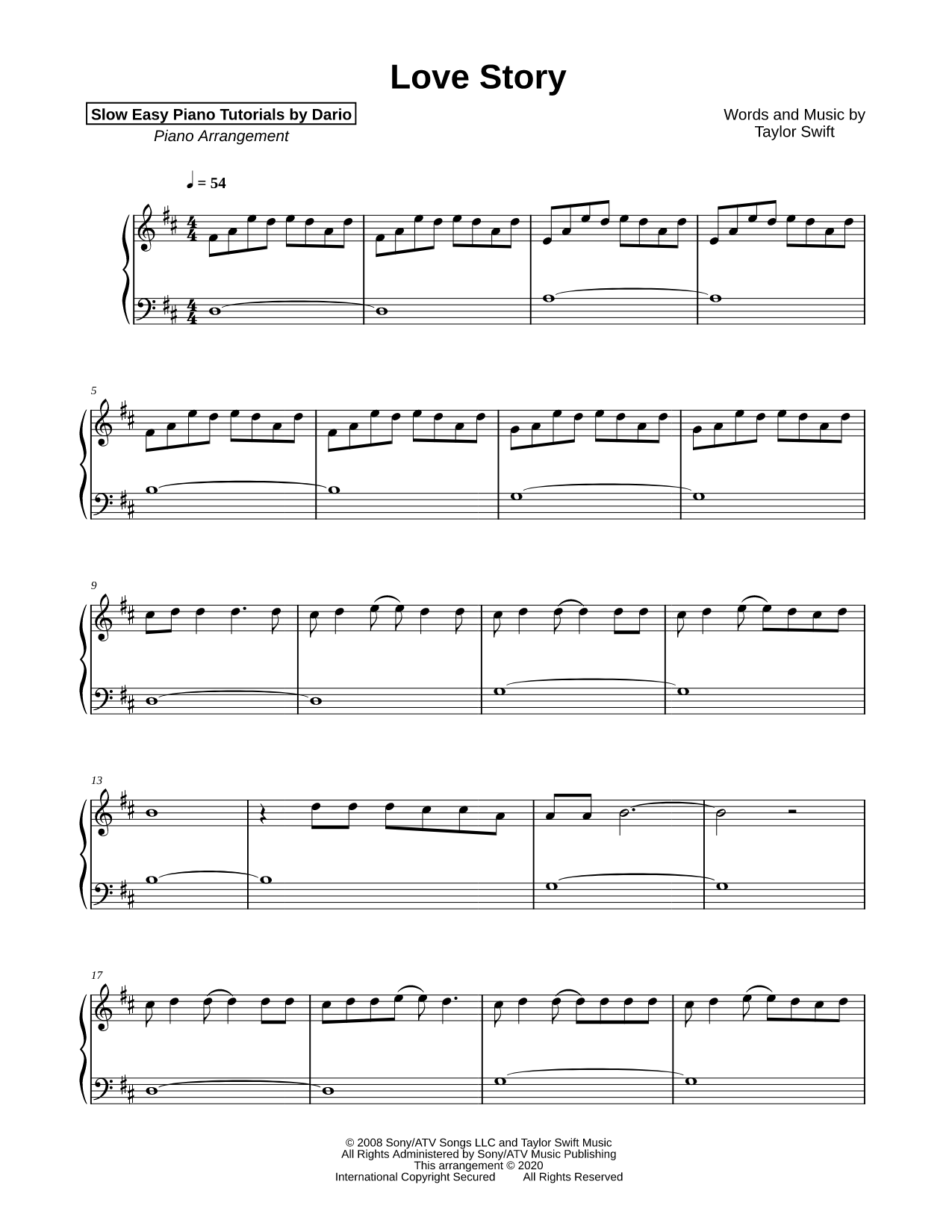 Love Story [Slow Easy Piano Tutorial]