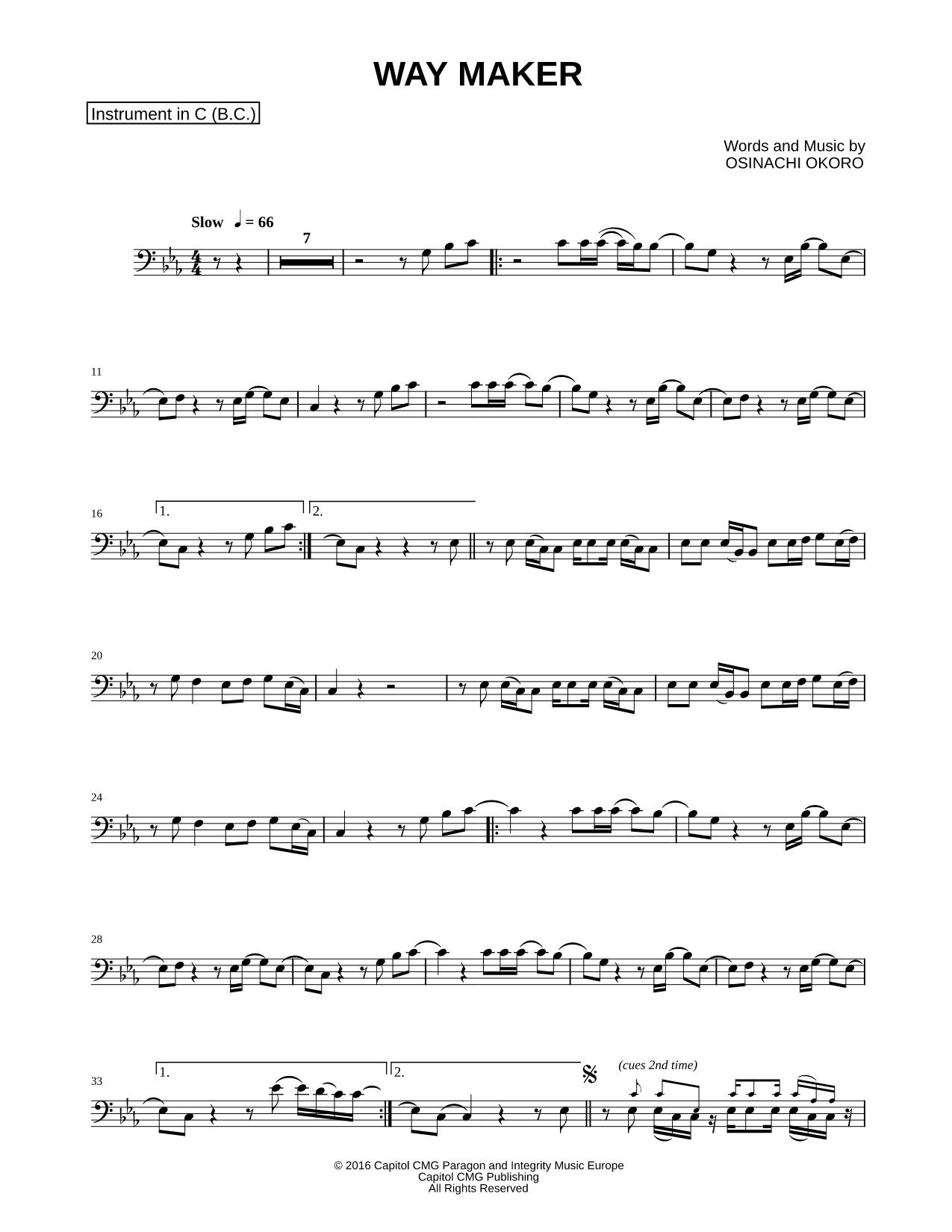 Way Maker - Bass Clef Instrument
