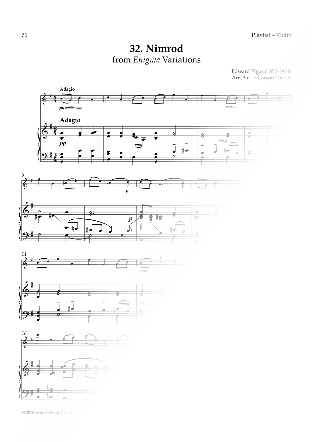 Nimrod from Enigma Variations, Op. 36 - Violin & Piano