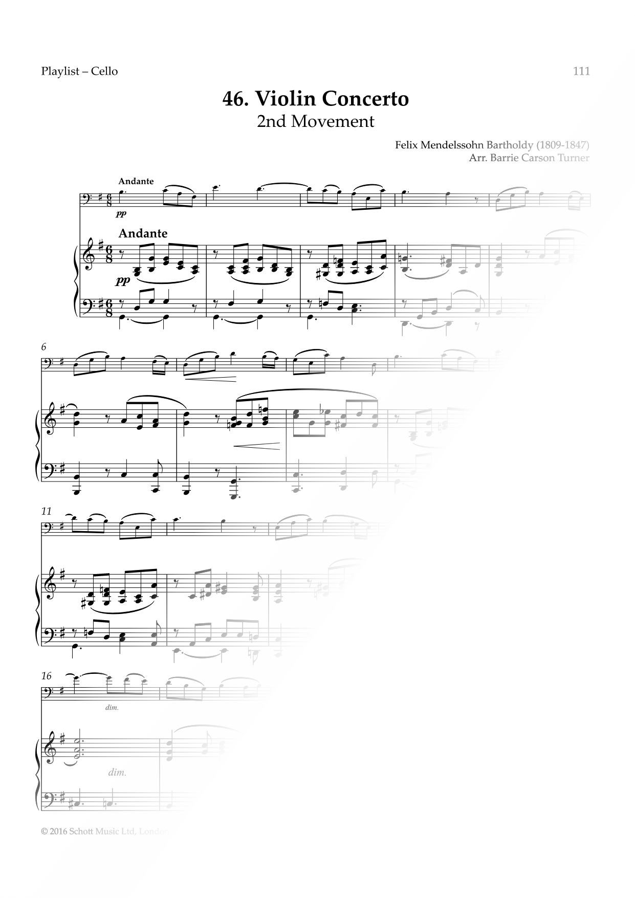 Violin Concerto, Op. 62 - 2nd Movement [Theme] - Cello & Piano
