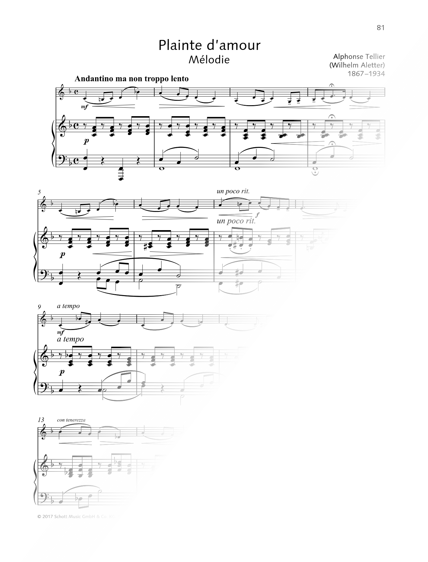 Plainte d'amour - Violin & Piano
