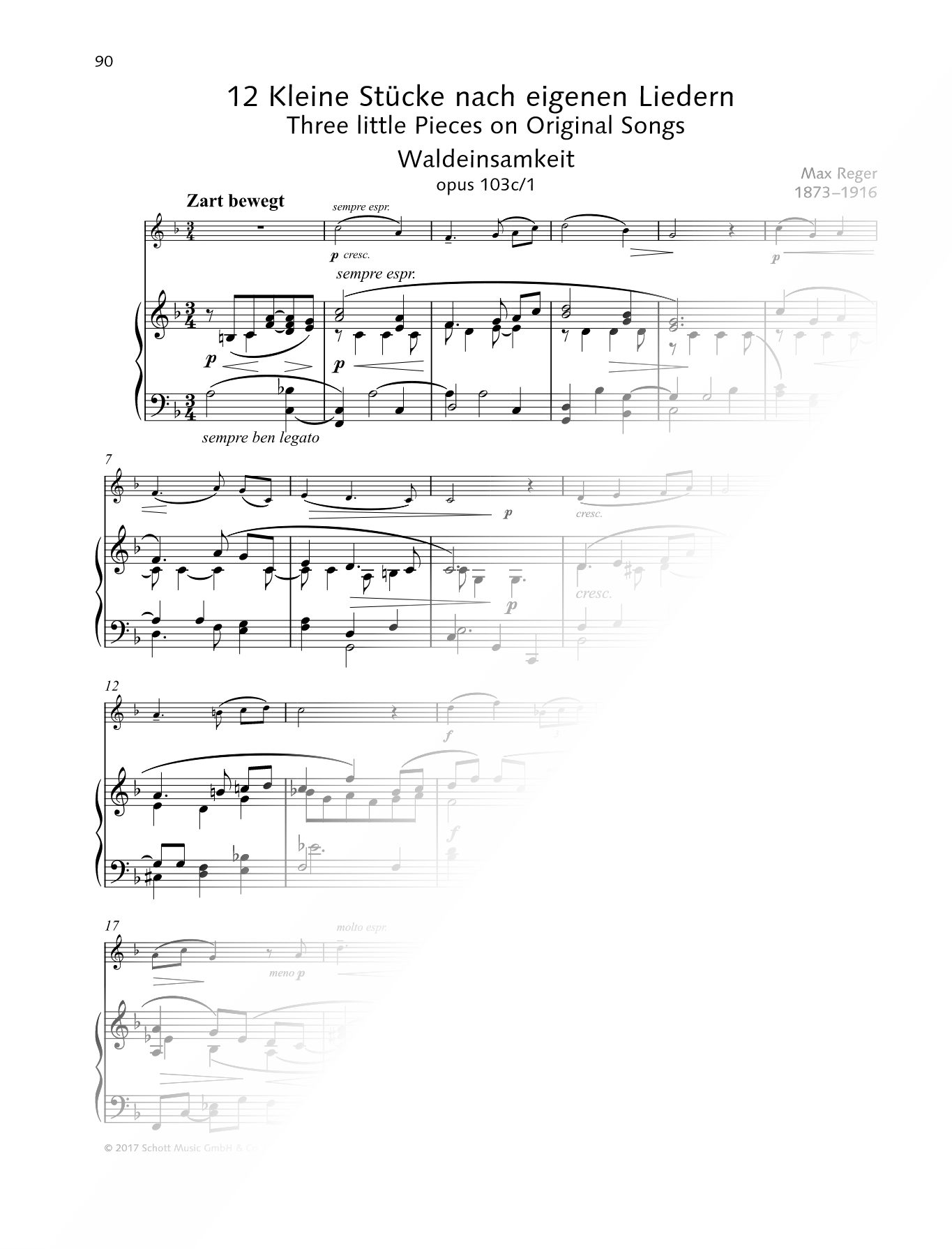 12 Kleine Stücke nach eigenen Liedern, Op. 103c: I. Waldeinsamkeit - Violin & Piano