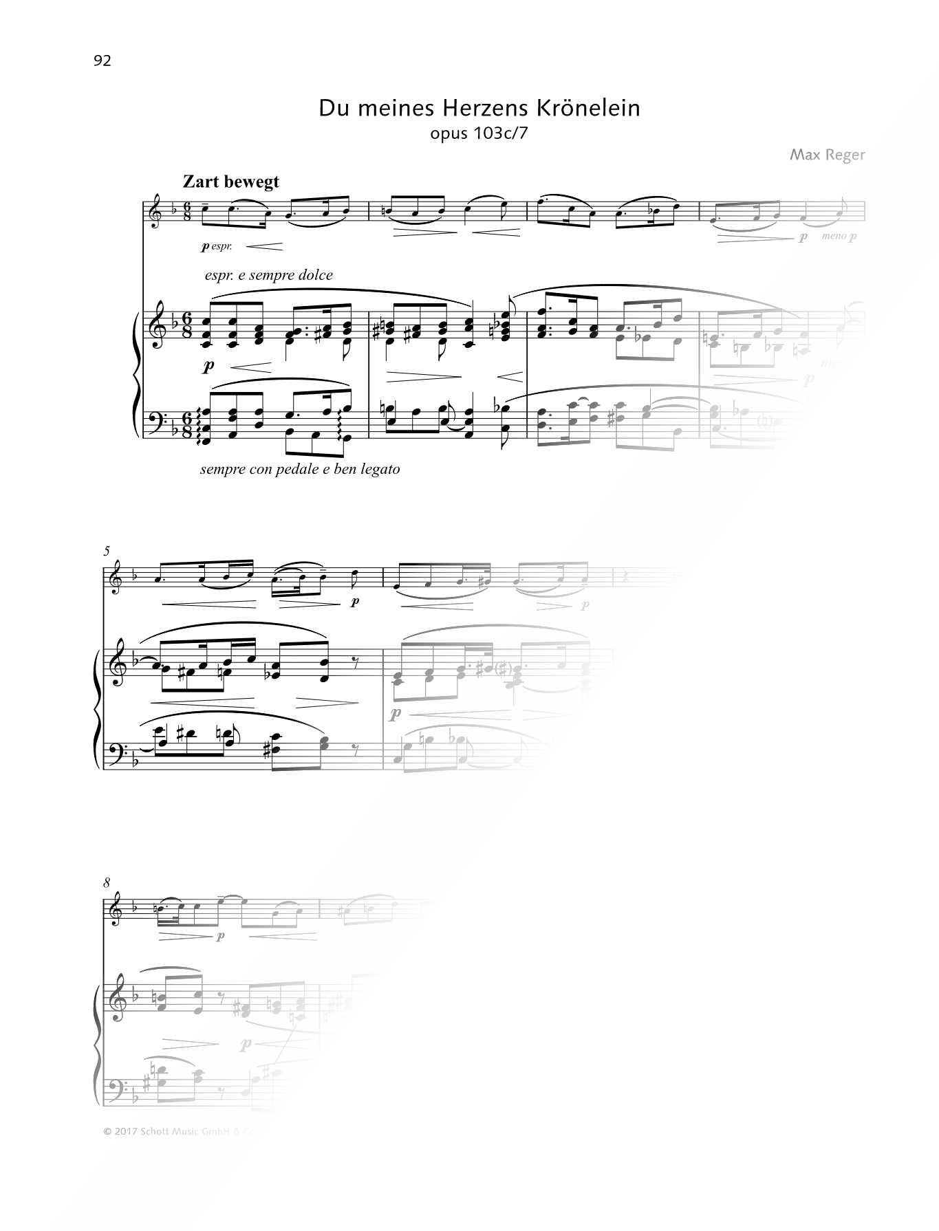 12 Kleine Stücke nach eigenen Liedern, Op. 103c: VII. Du meines Herzens Krönelein - Violin & Piano