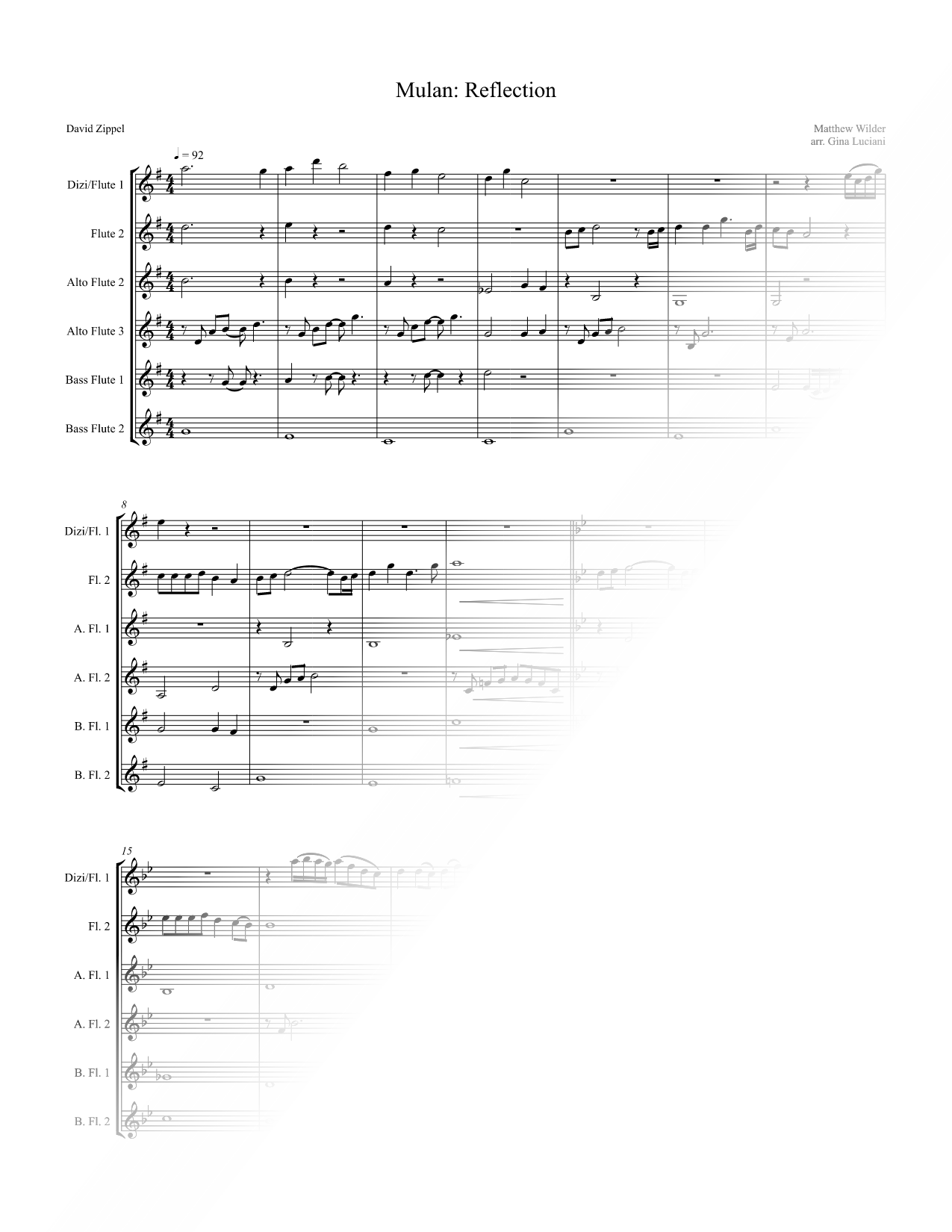 Reflection (from Mulan) - Mixed Flute Ensemble
