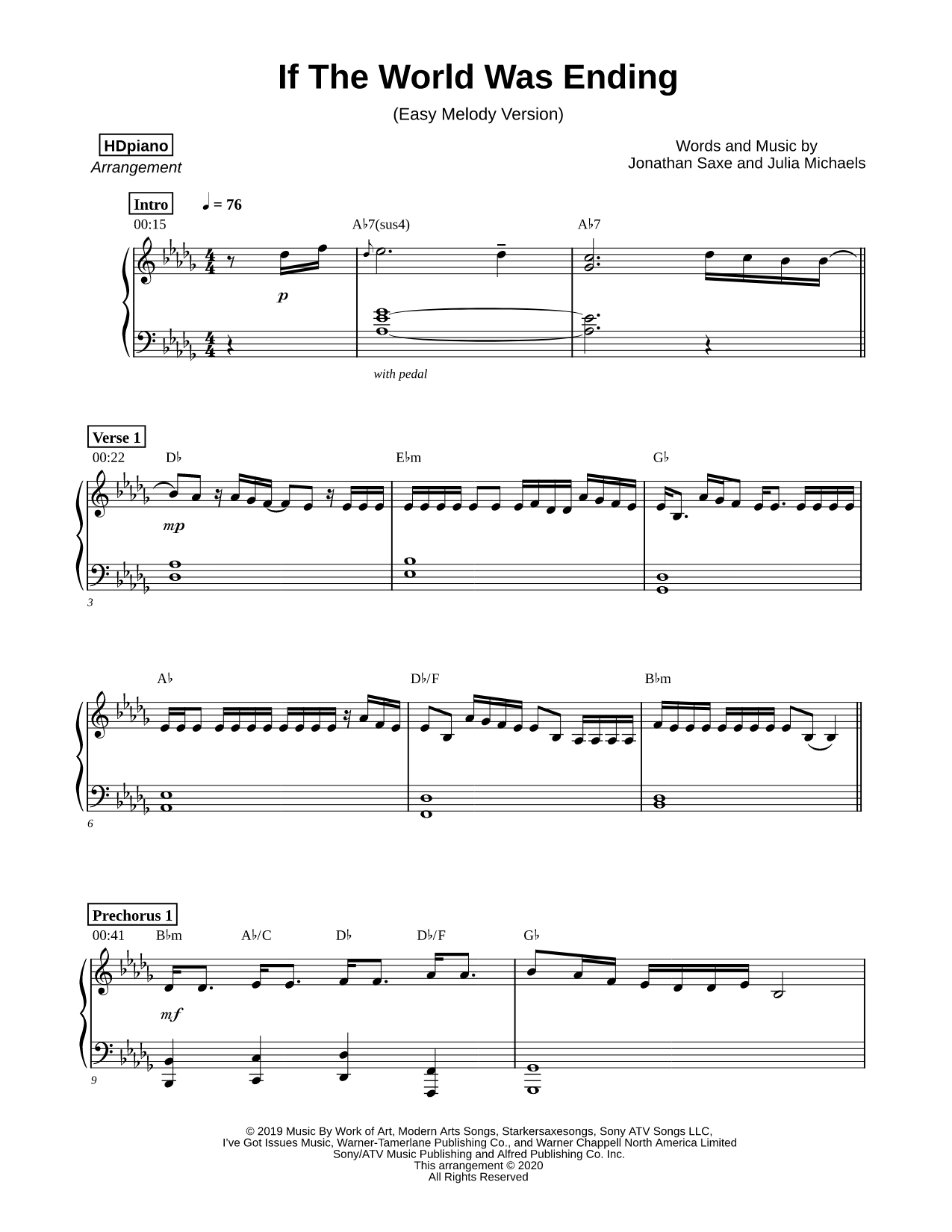 If the World Was Ending [easy melody version]