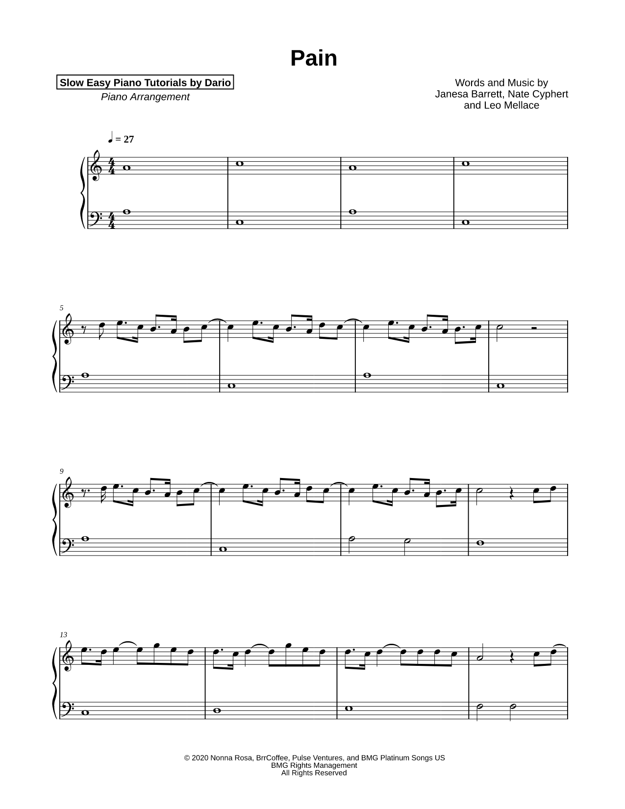 Pain [Slow Easy Piano Tutorial]