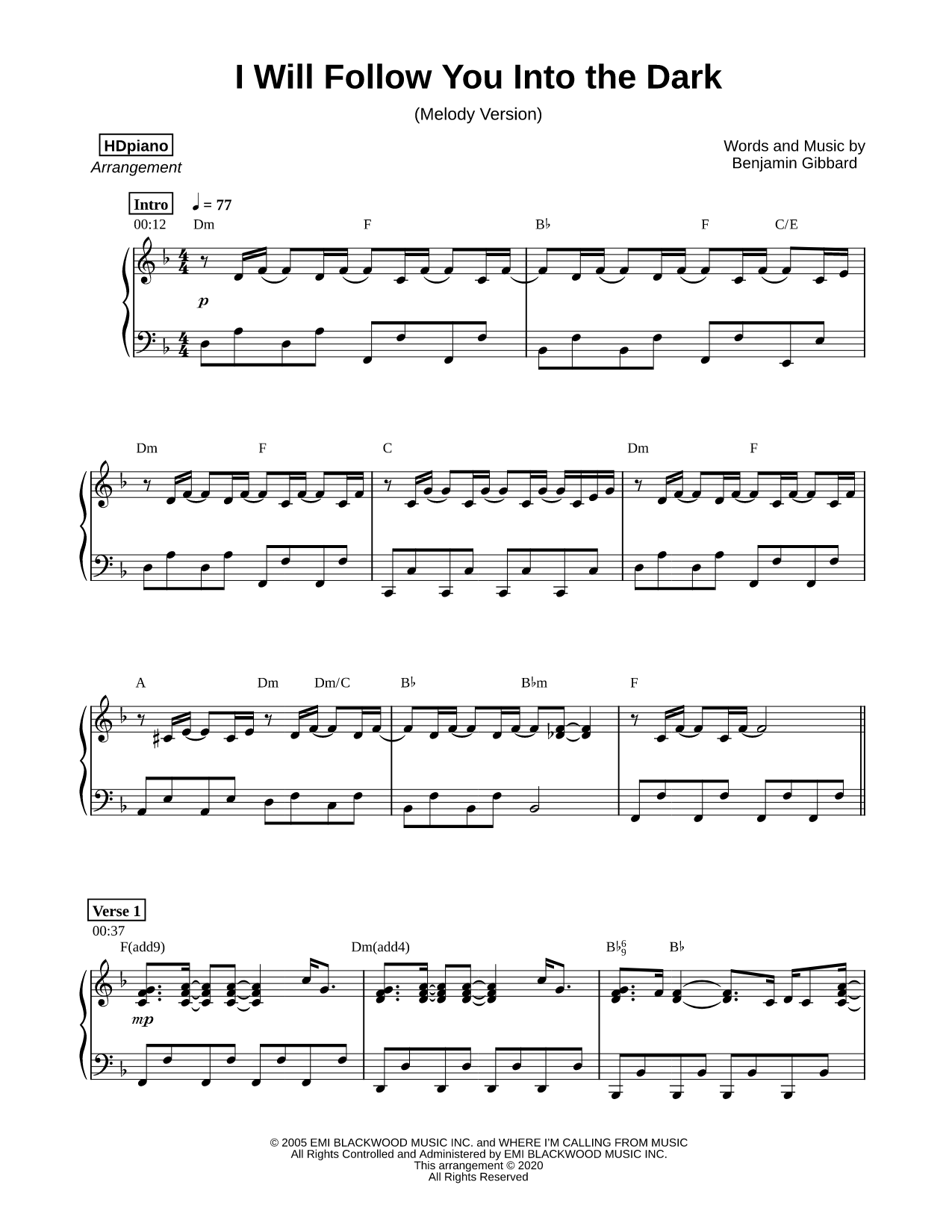 I Will Follow You Into the Dark [melody version]