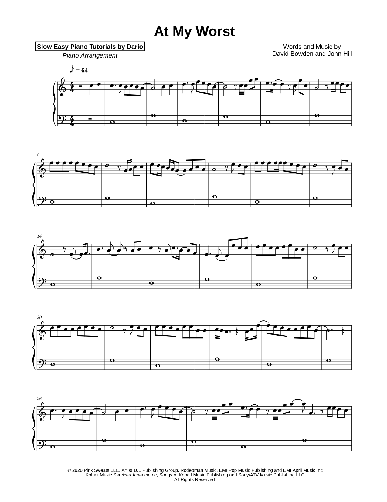 At My Worst [Slow Easy Piano Tutorial]