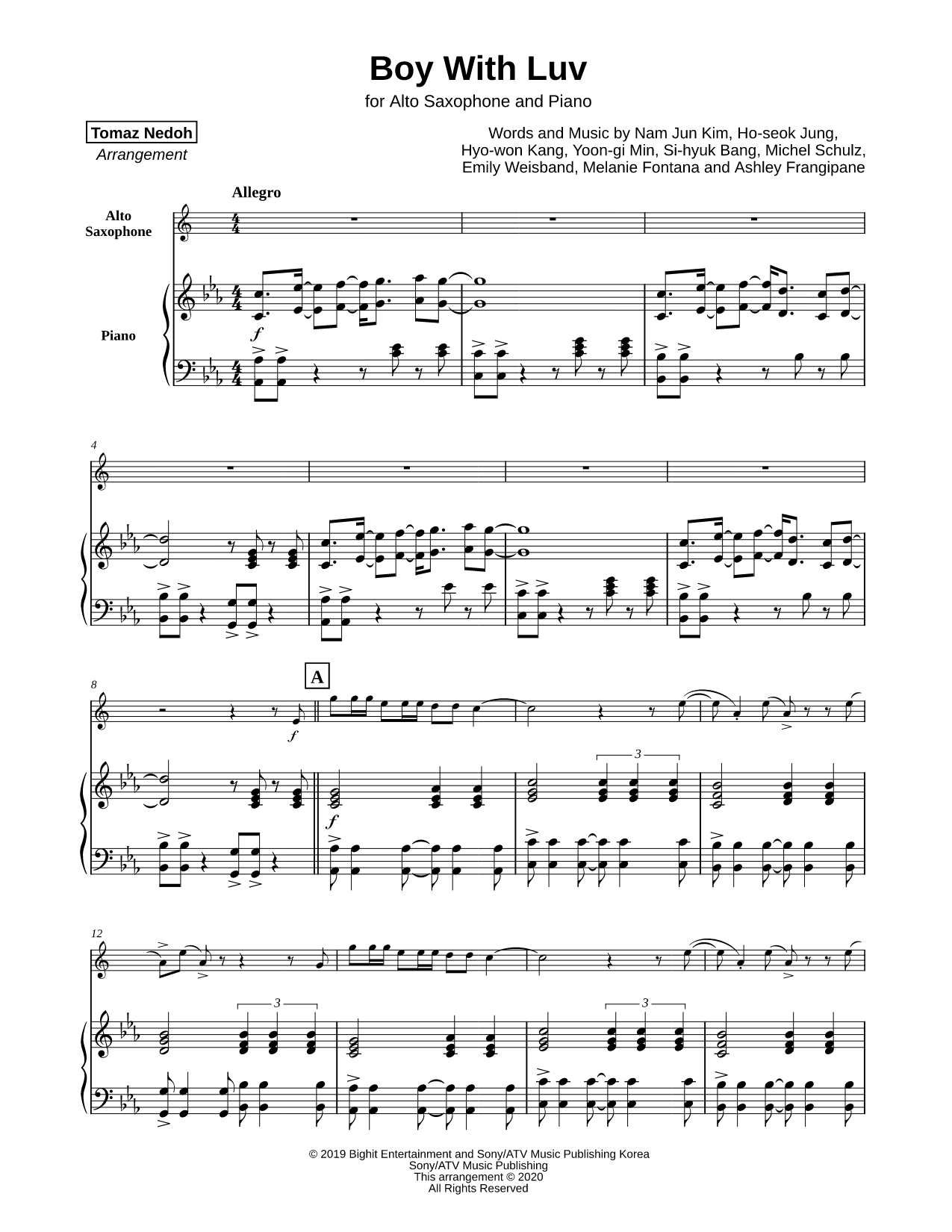Boy with Luv - Alto Saxophone & Piano
