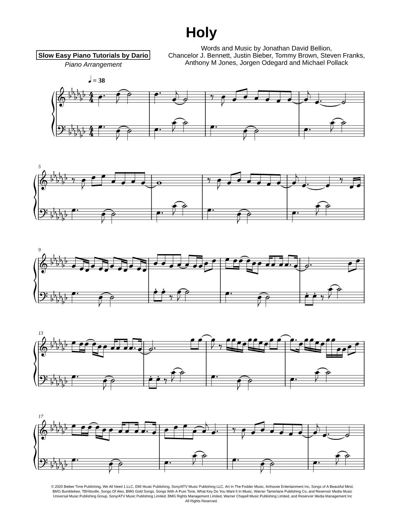 Holy [Slow Easy Piano Tutorial]