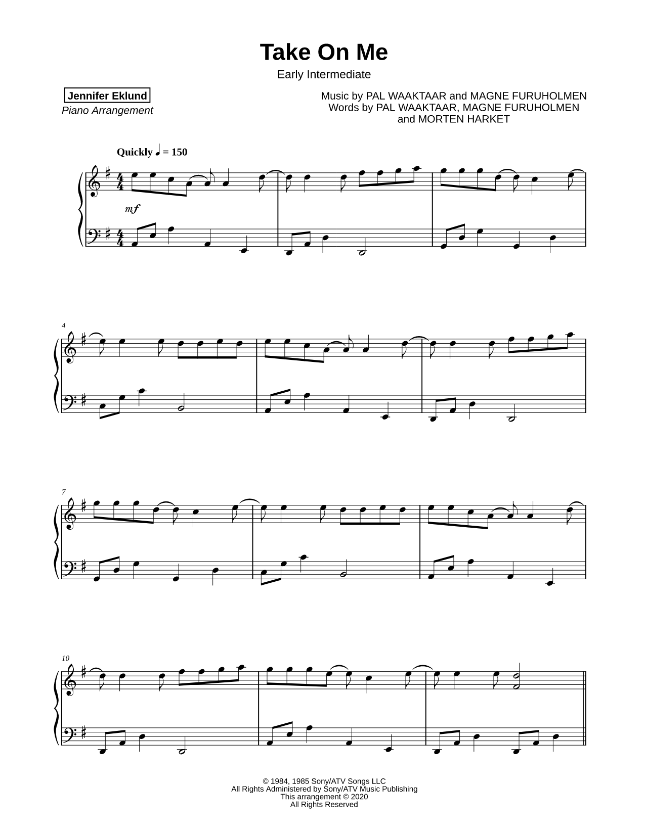Take on Me [early intermediate]