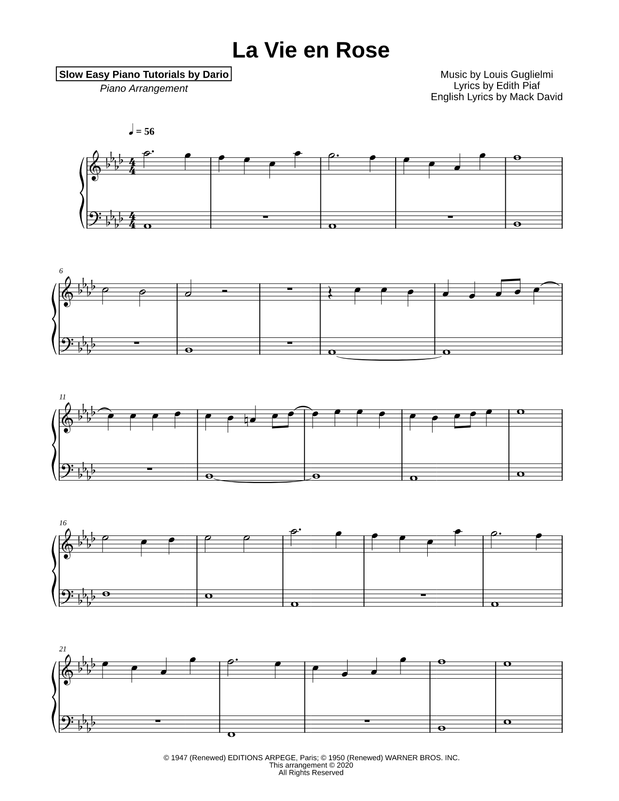 La Vie en rose [Slow Easy Piano Tutorial]