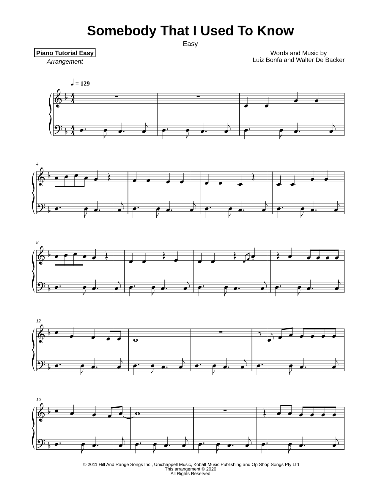 Somebody That I Used to Know [easy]