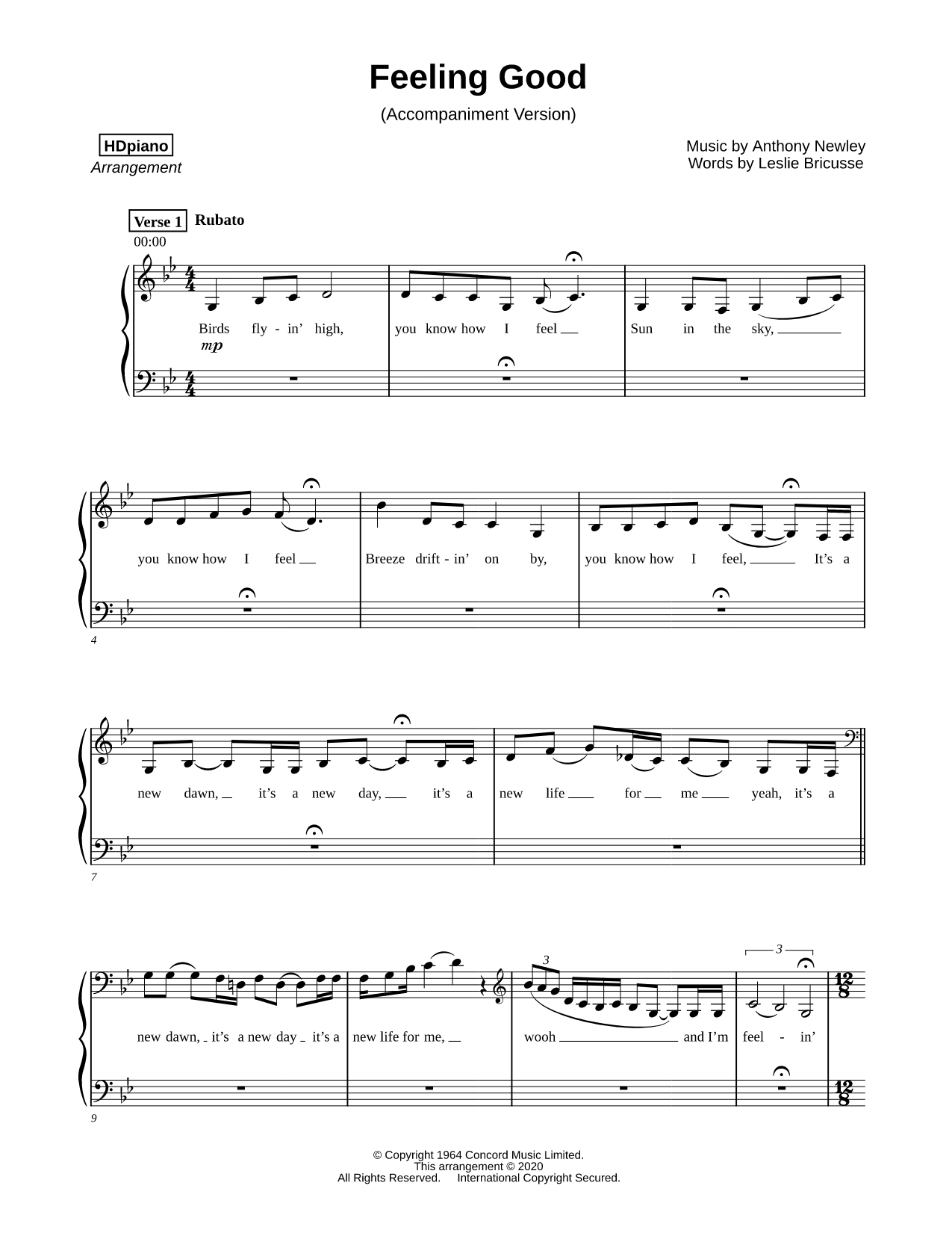 Feeling Good [accompaniment version] Sheet Music — Piano Solo