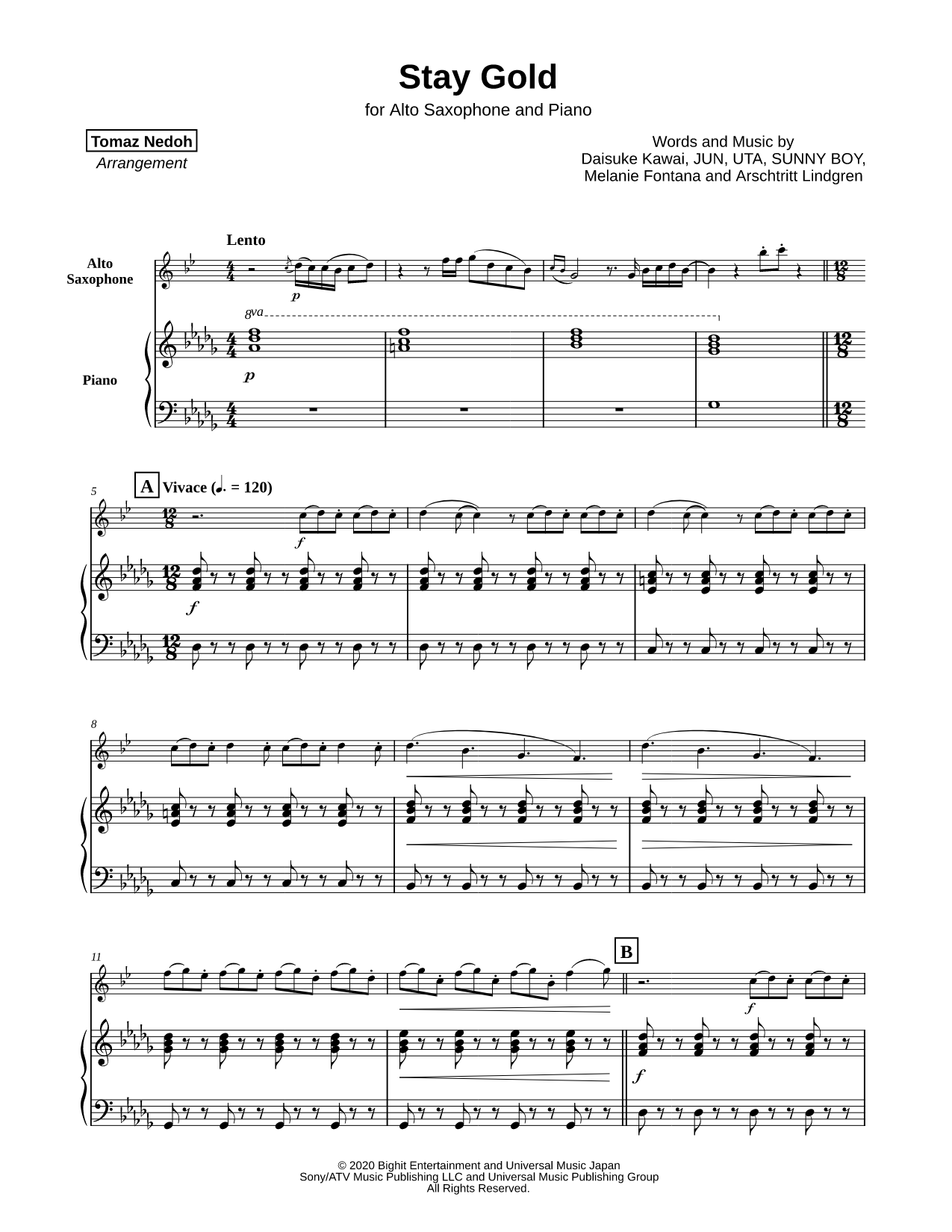 Stay Gold - Alto Saxophone & Piano