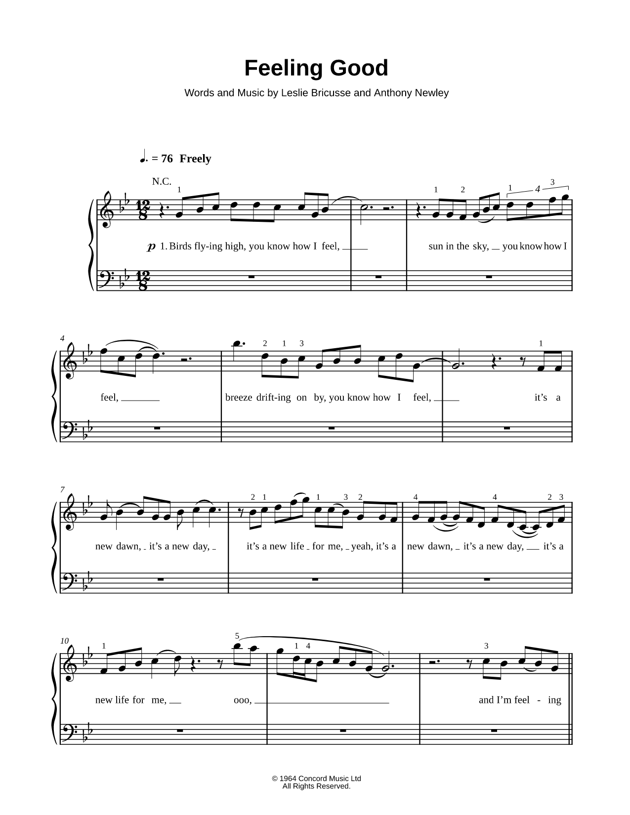 Feeling Good Sheet Music — Easy Piano