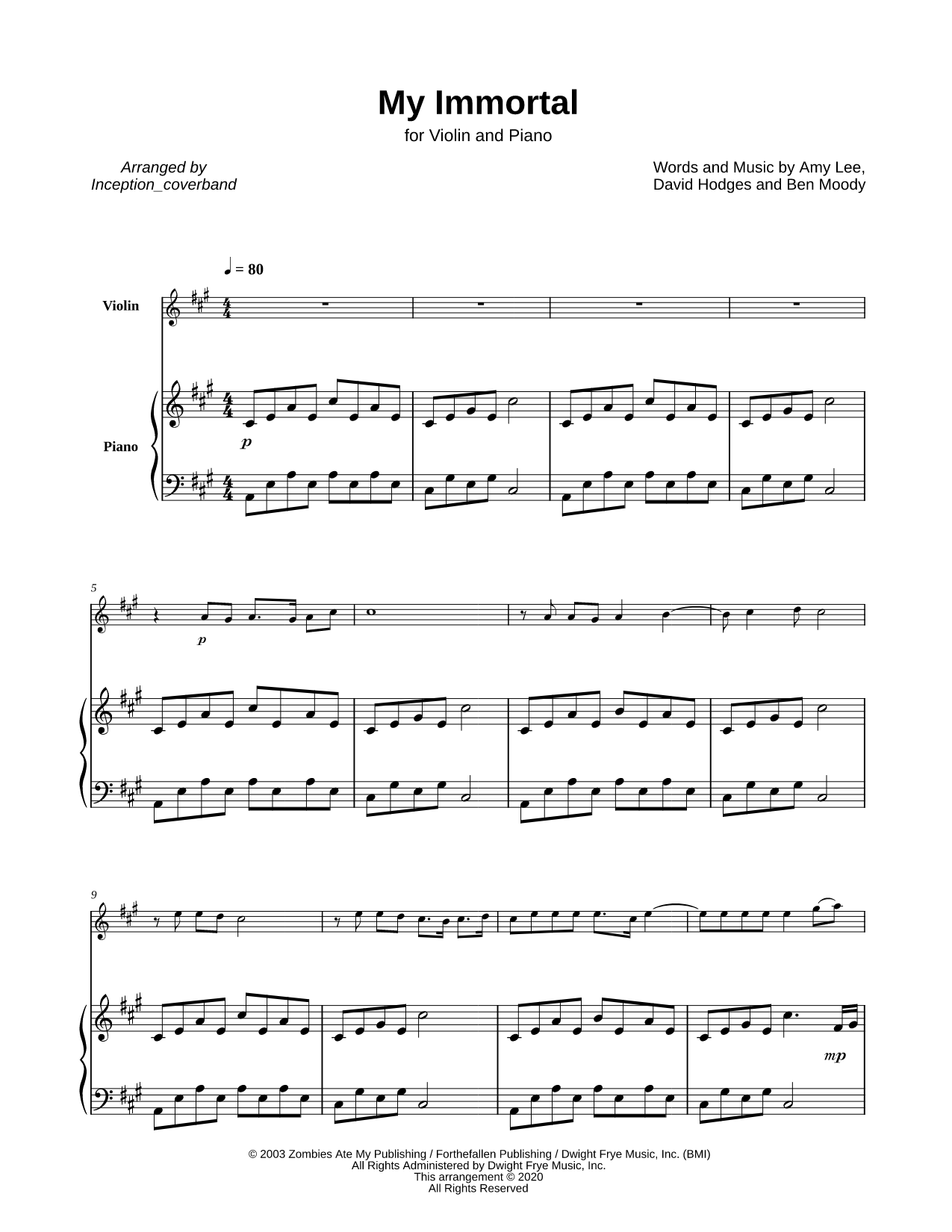 My Immortal - Violin & Piano