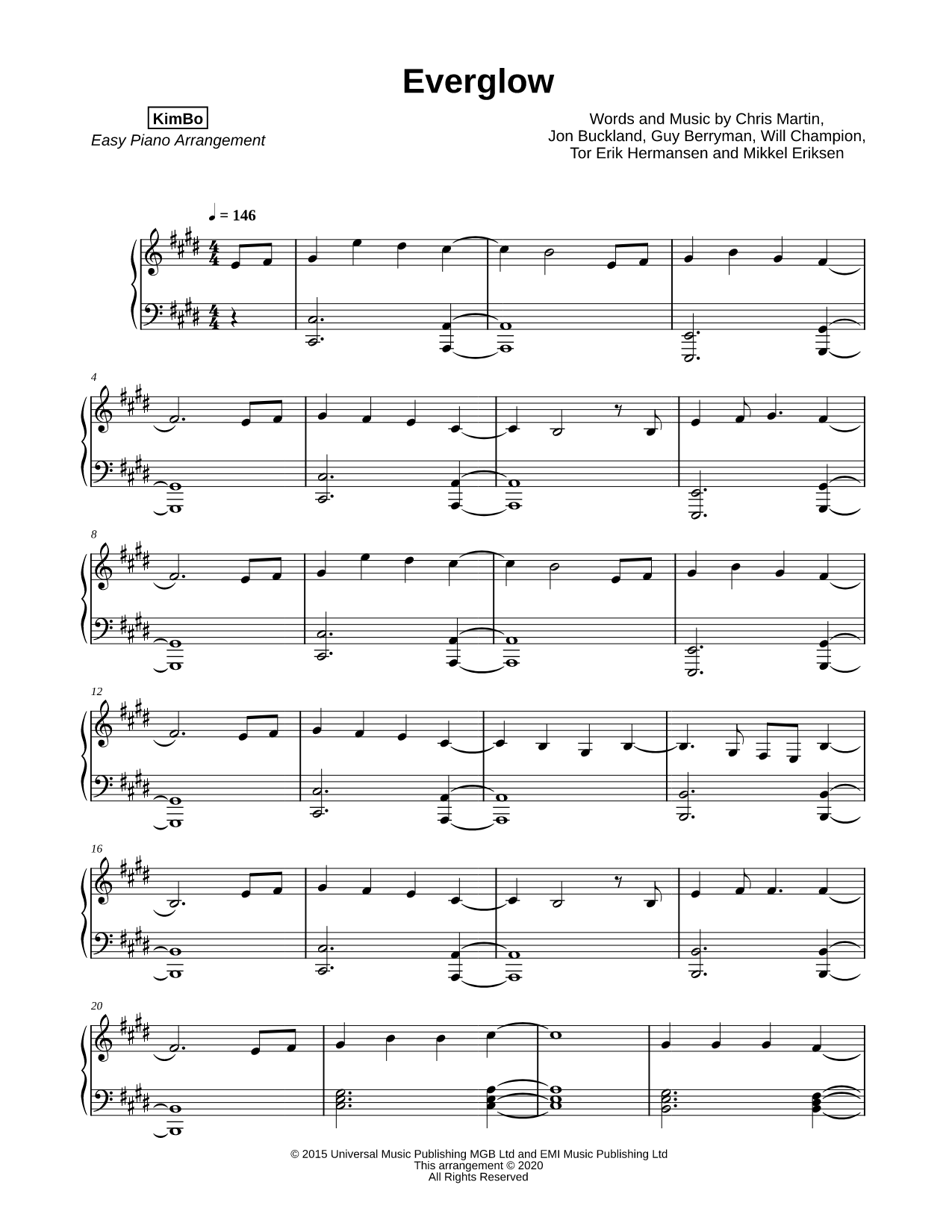 Everglow Sheet Music — Piano Solo