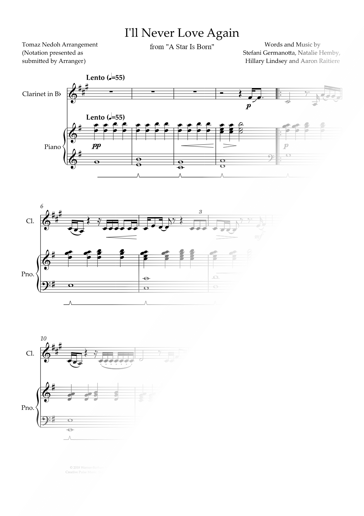 I'll Never Love Again (Extended Version)  - Clarinet & Piano