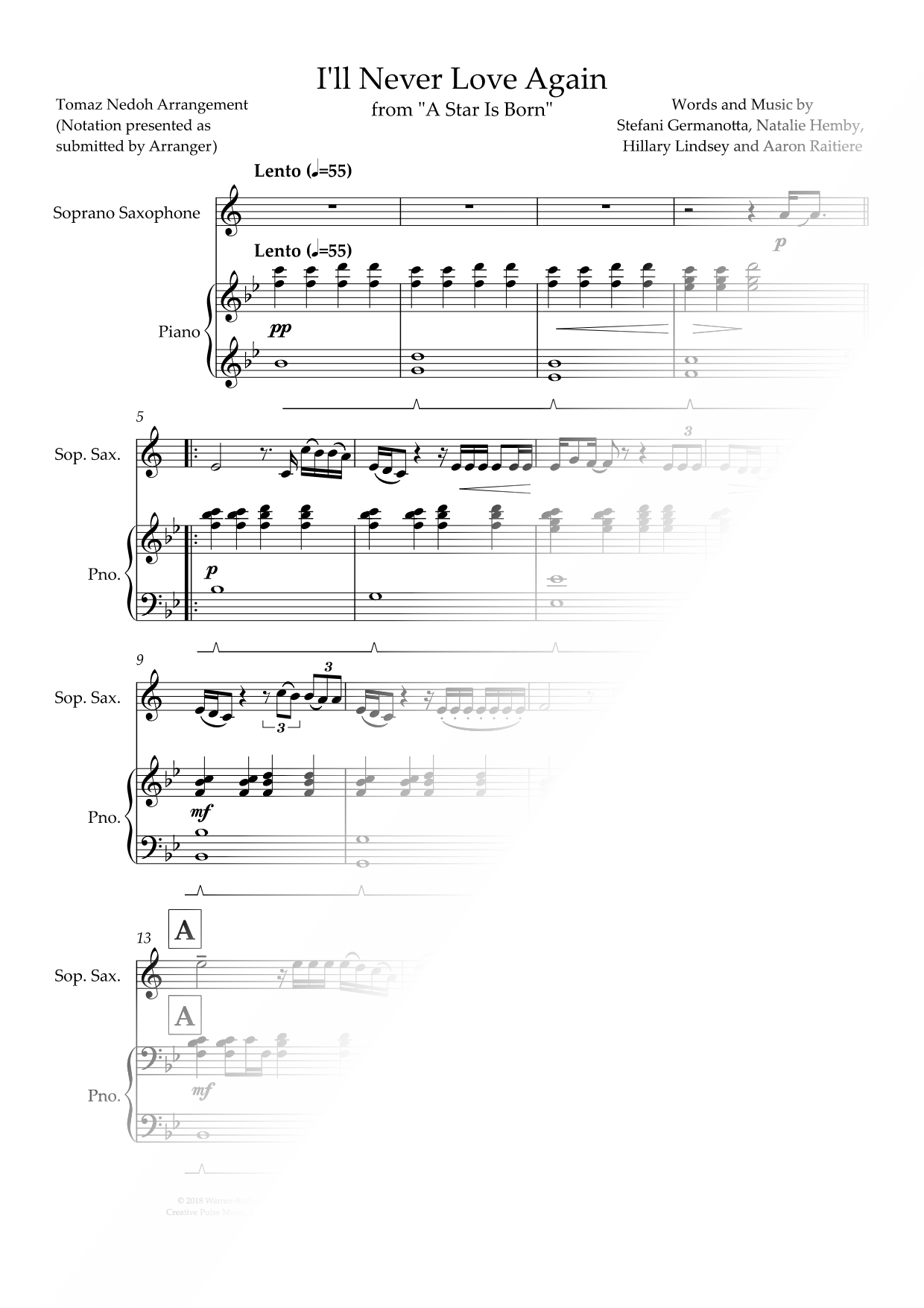 I'll Never Love Again (Extended Version) - Soprano Saxophone & Piano