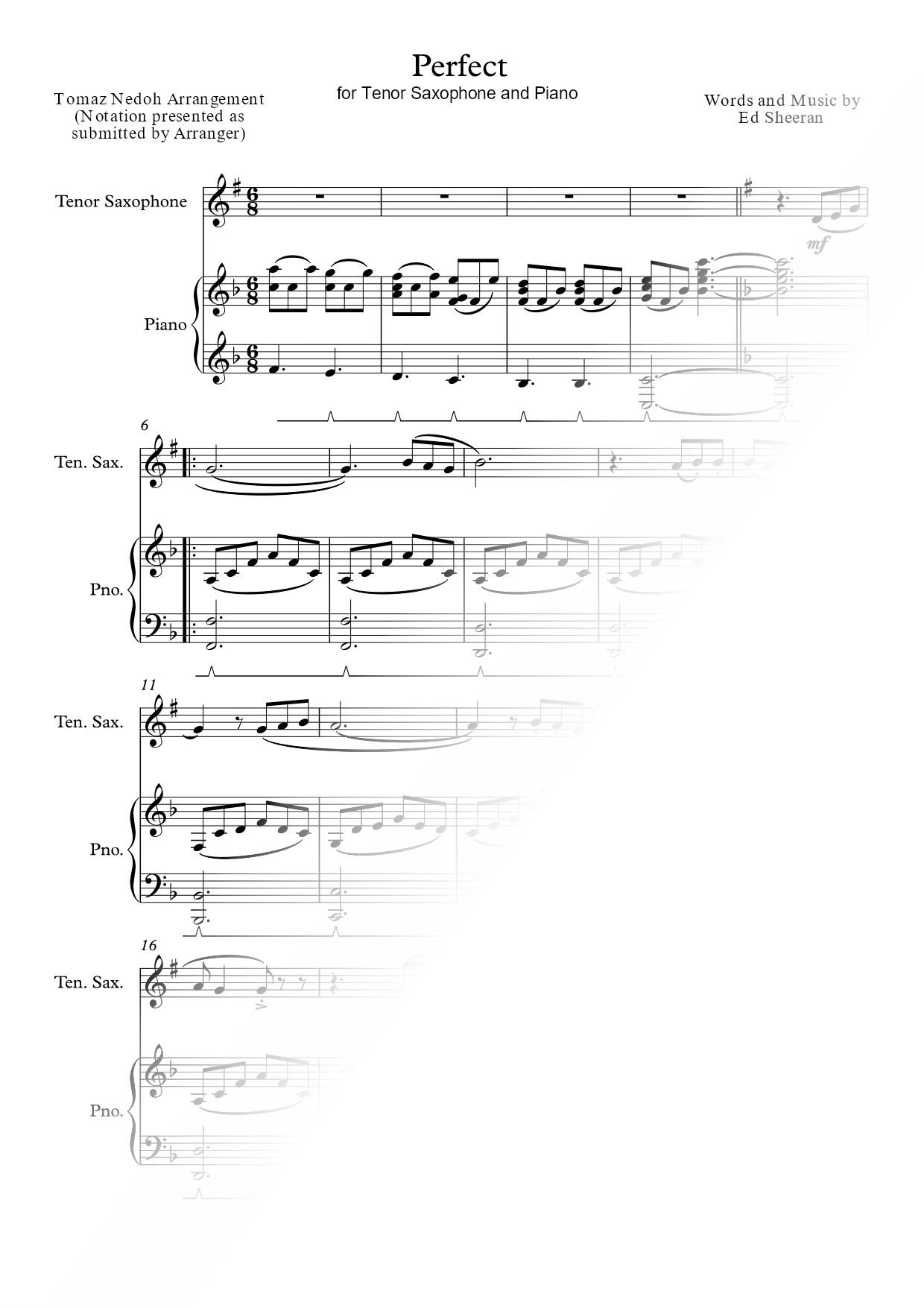 Perfect - Tenor Saxophone & Piano