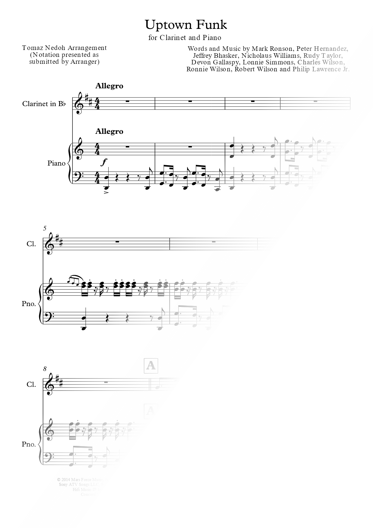 Uptown Funk - Clarinet & Piano