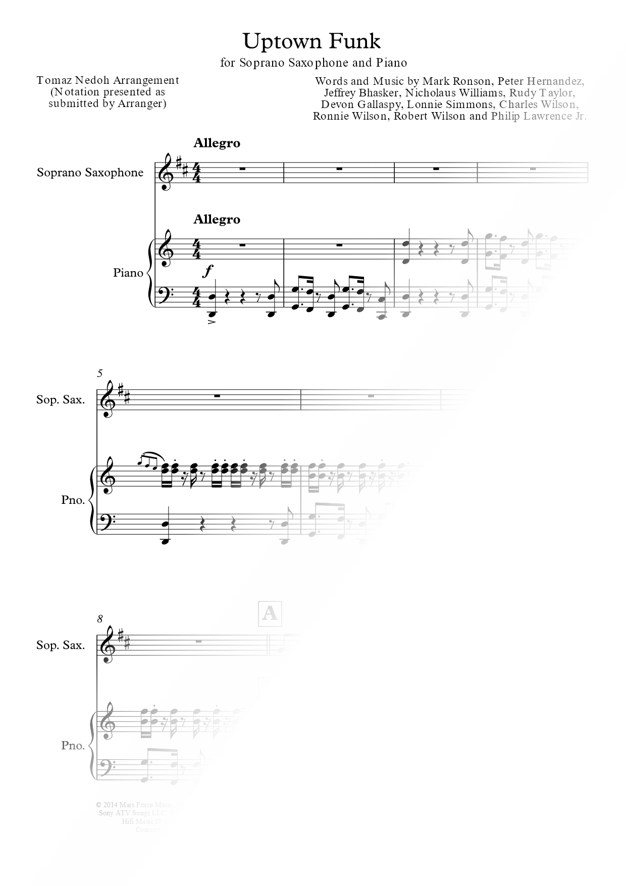 Uptown Funk - Soprano Saxophone & Piano