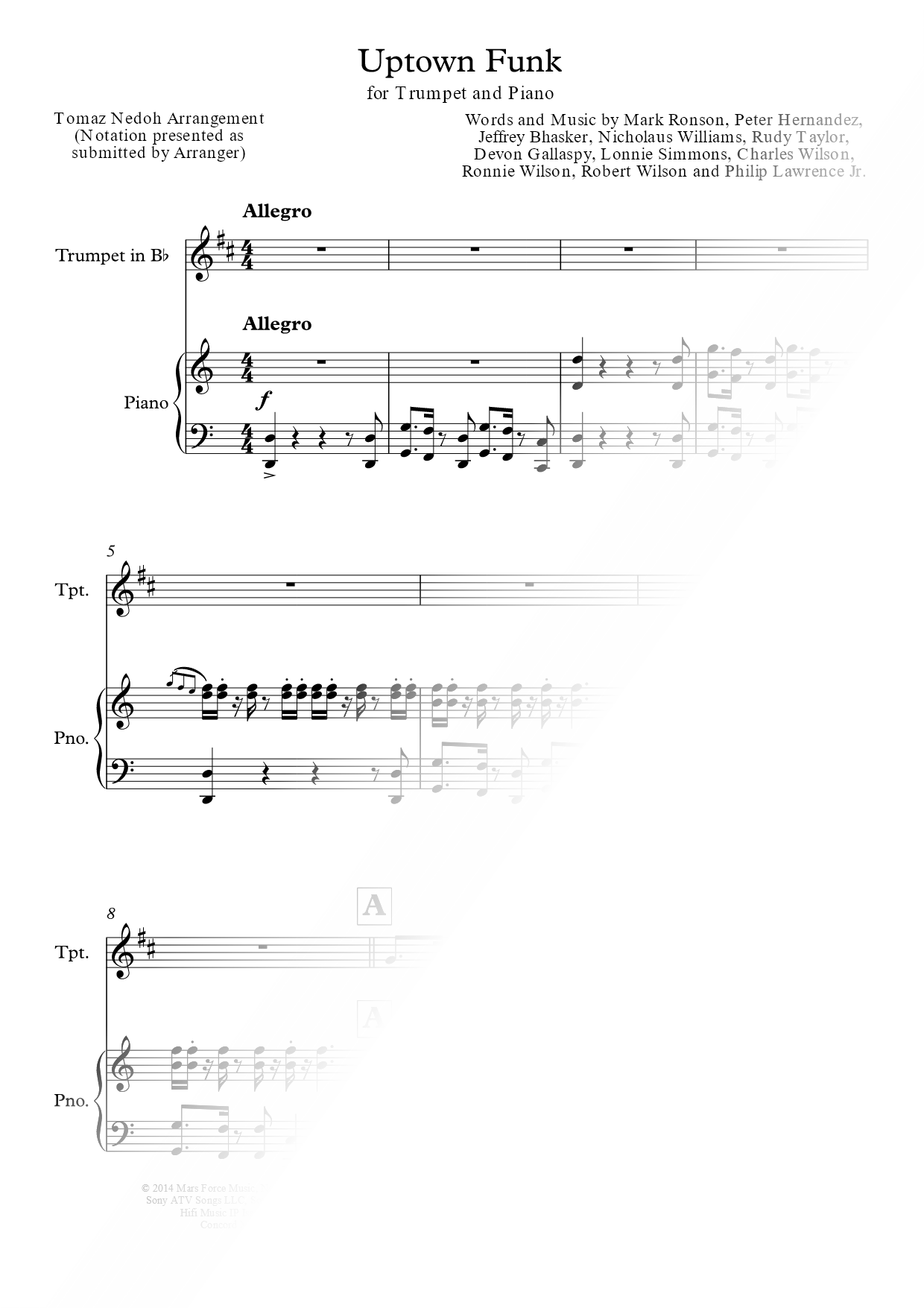 Uptown Funk - Trumpet & Piano