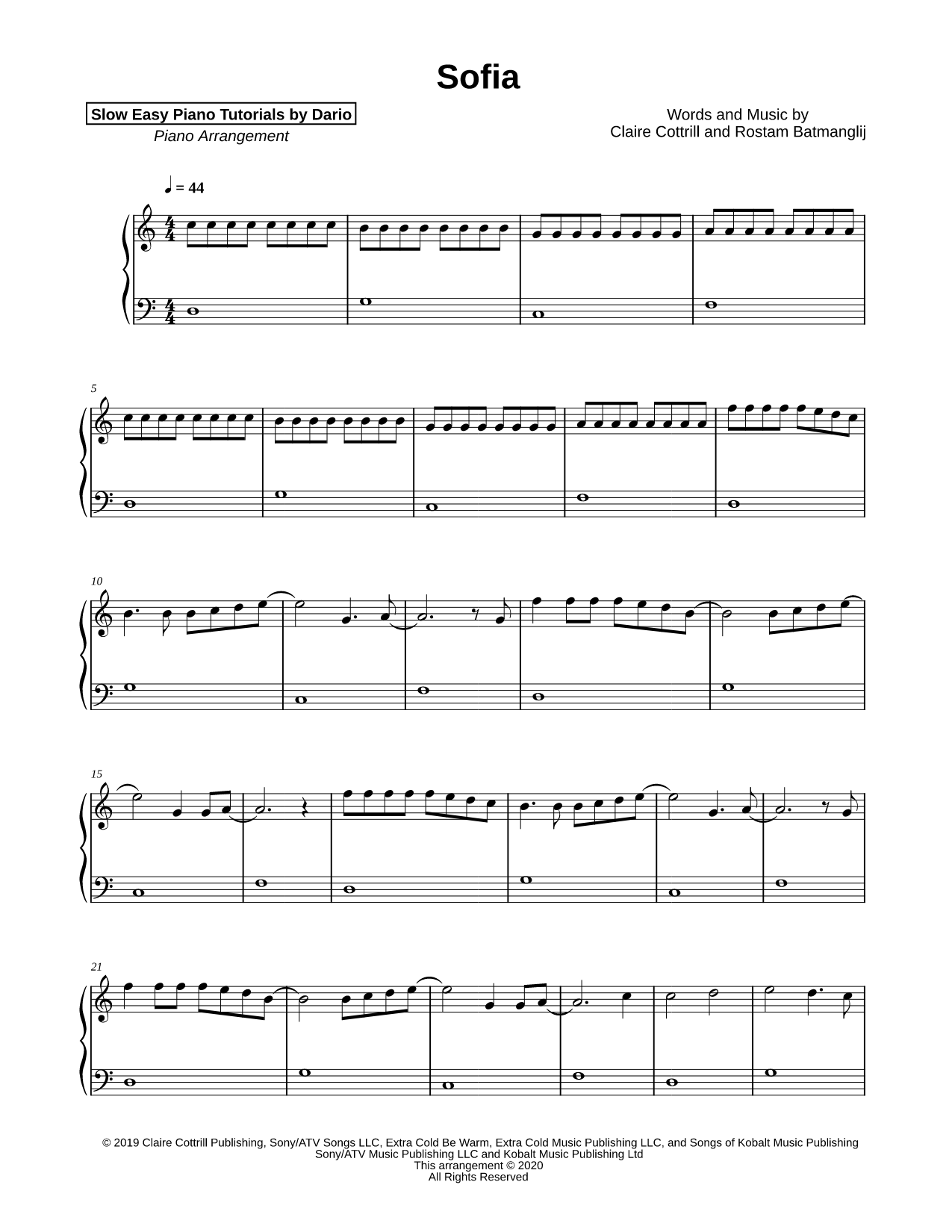 Sofia [Slow Easy Piano Tutorial]