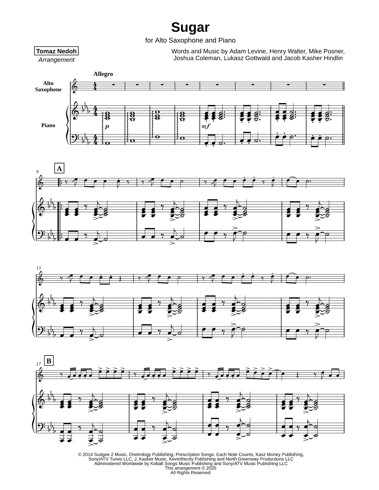 Sugar - Alto Saxophone & Piano