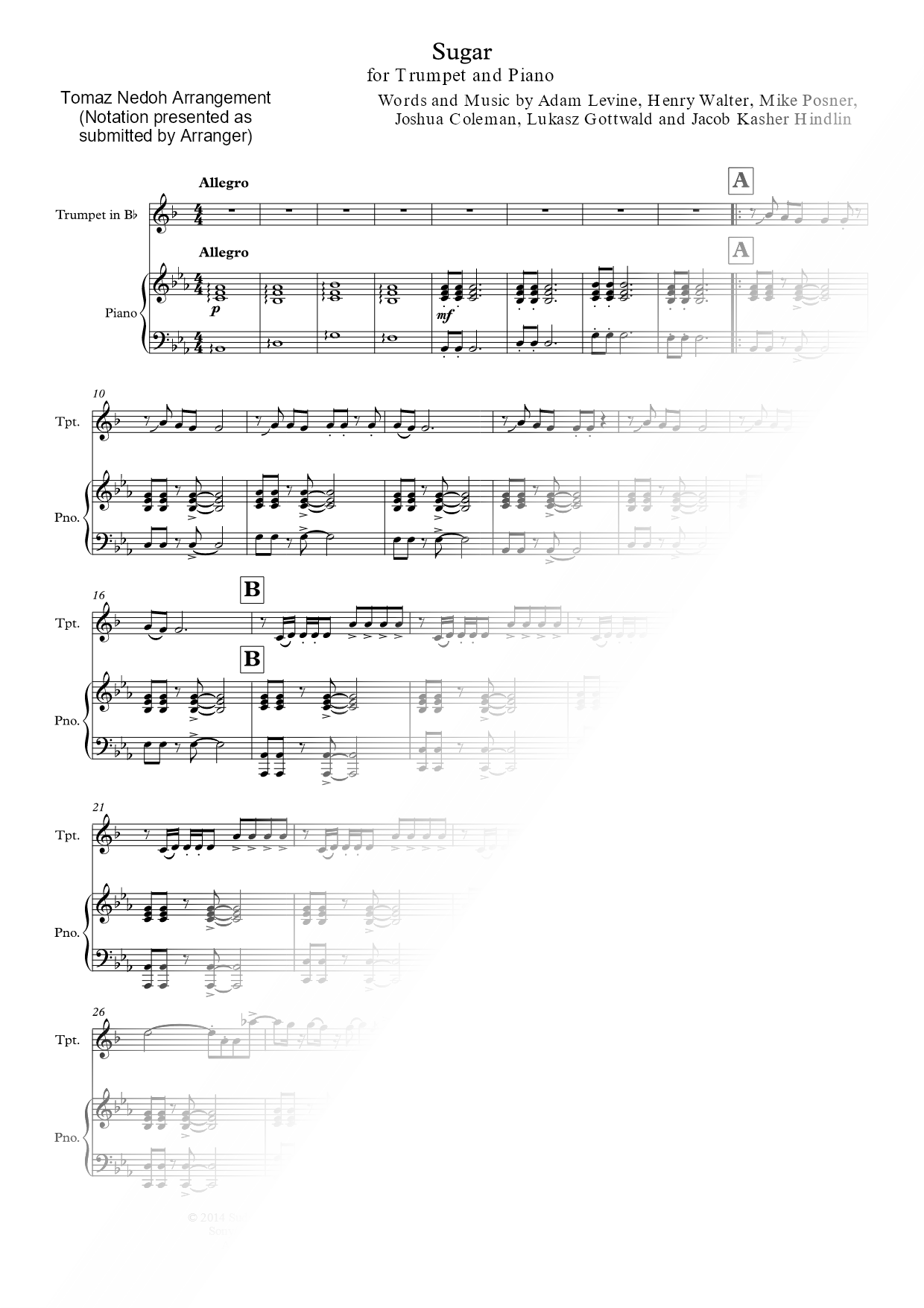 Sugar - Trumpet & Piano