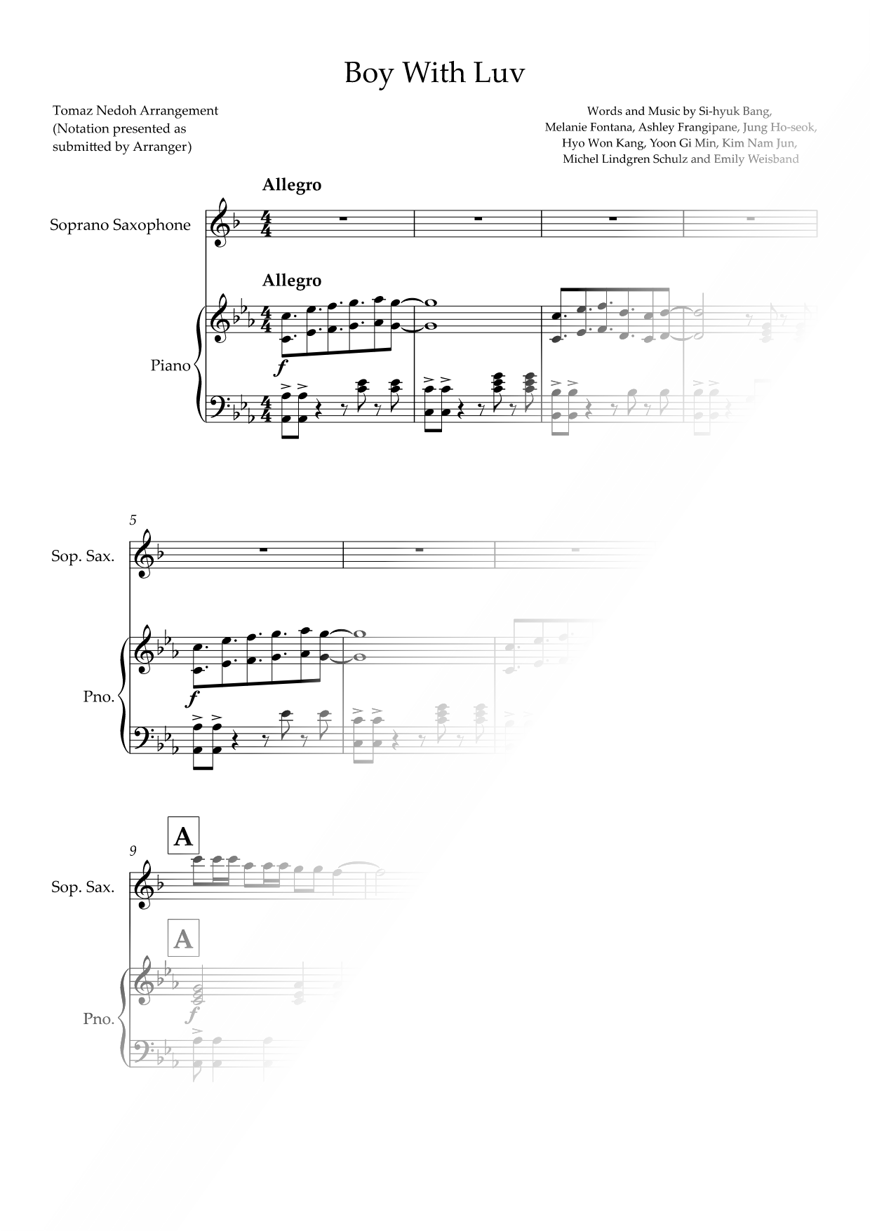 Boy with Luv - Soprano Saxophone & Piano