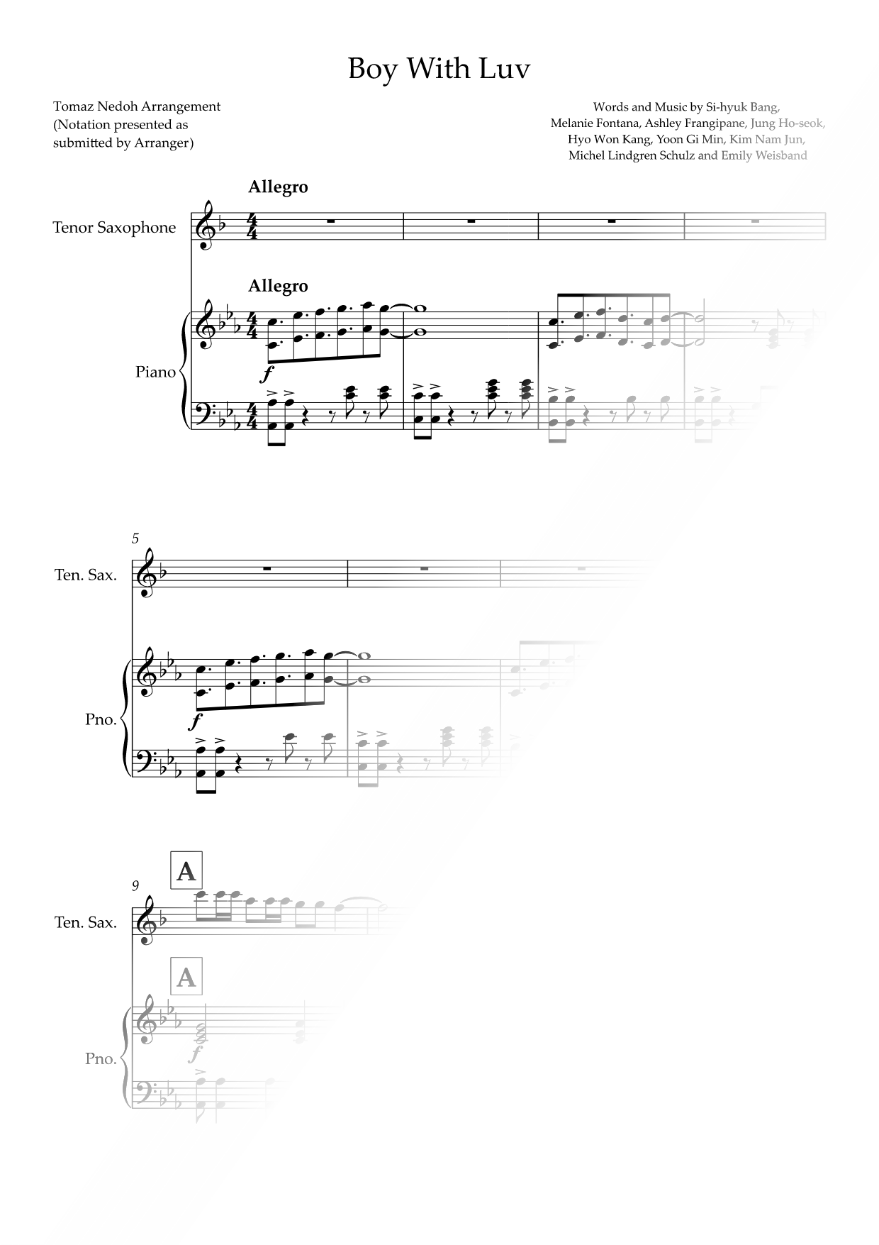 Boy with Luv - Tenor Saxophone & Piano