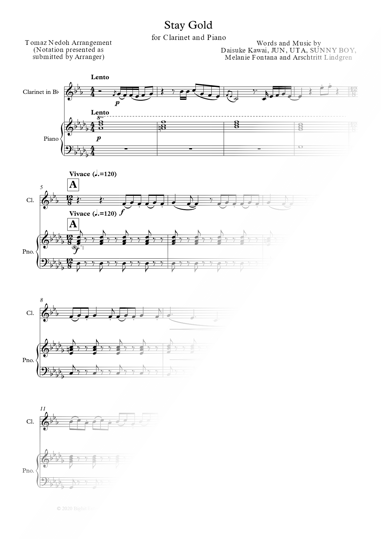 Stay Gold - Clarinet & Piano