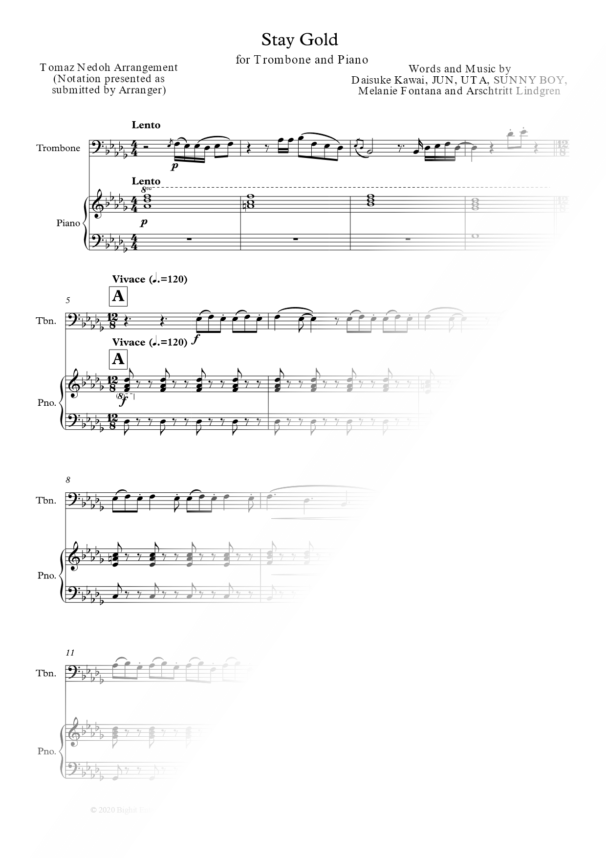 Stay Gold - Trombone & Piano
