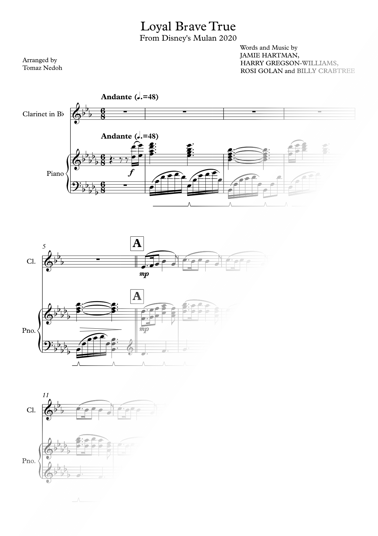 Loyal Brave True - Clarinet & Piano